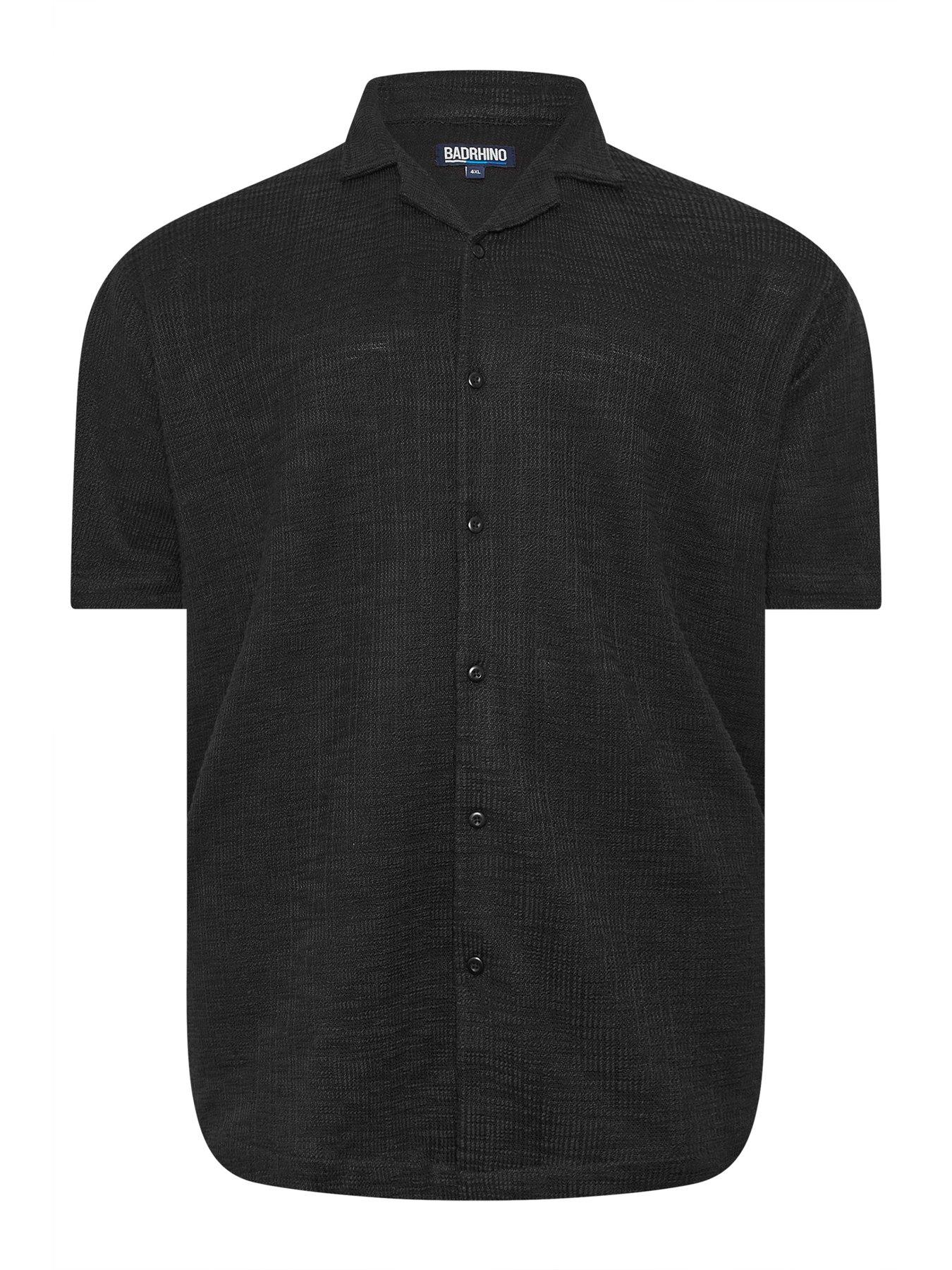 Image 5 of 5 of BadRhino Textured Short Sleeve Revere Shirt - Black