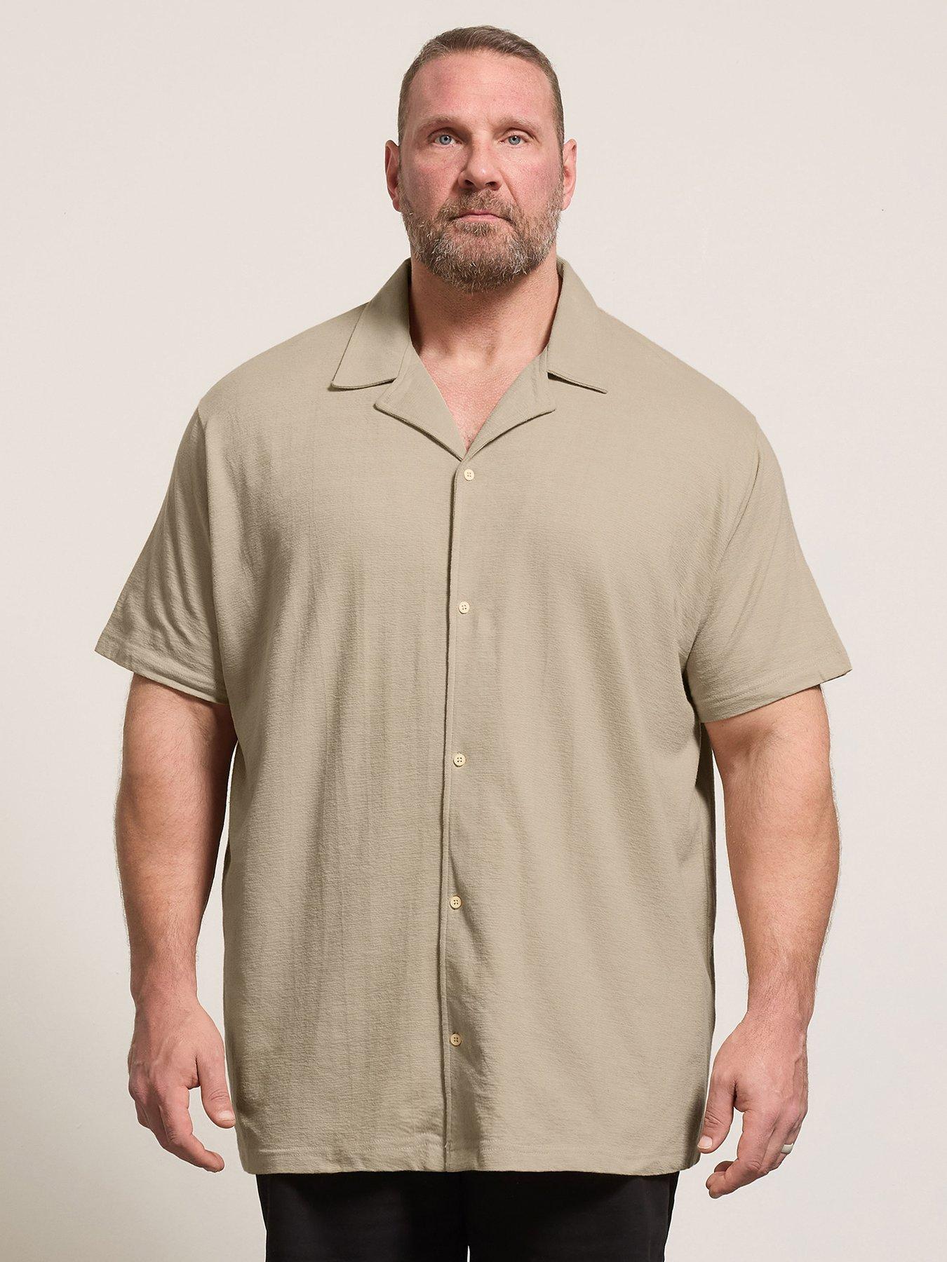 Image 1 of 5 of BadRhino Revere Neck Slub Short Sleeve Shirt - Natural