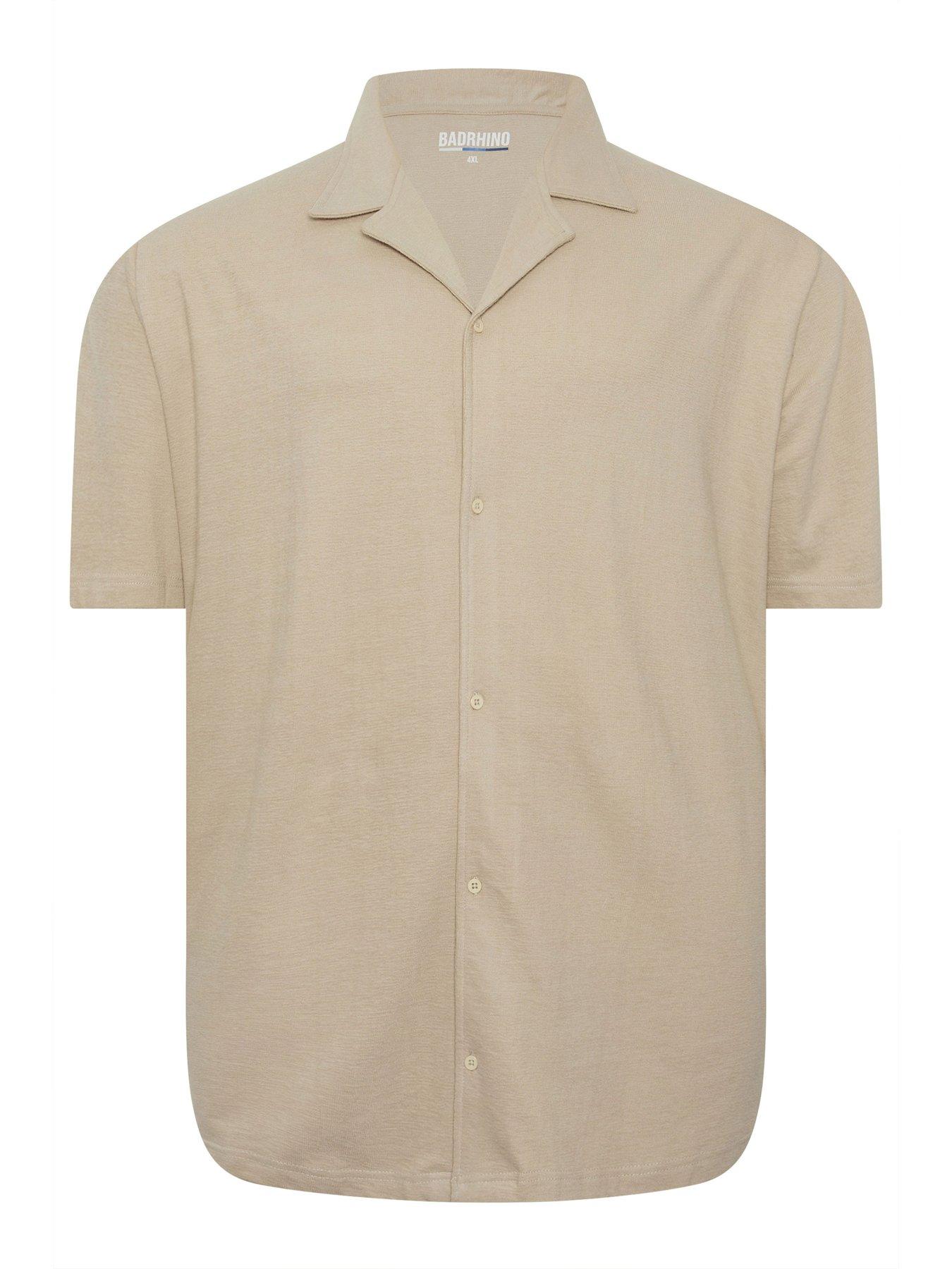 Image 5 of 5 of BadRhino Revere Neck Slub Short Sleeve Shirt - Natural