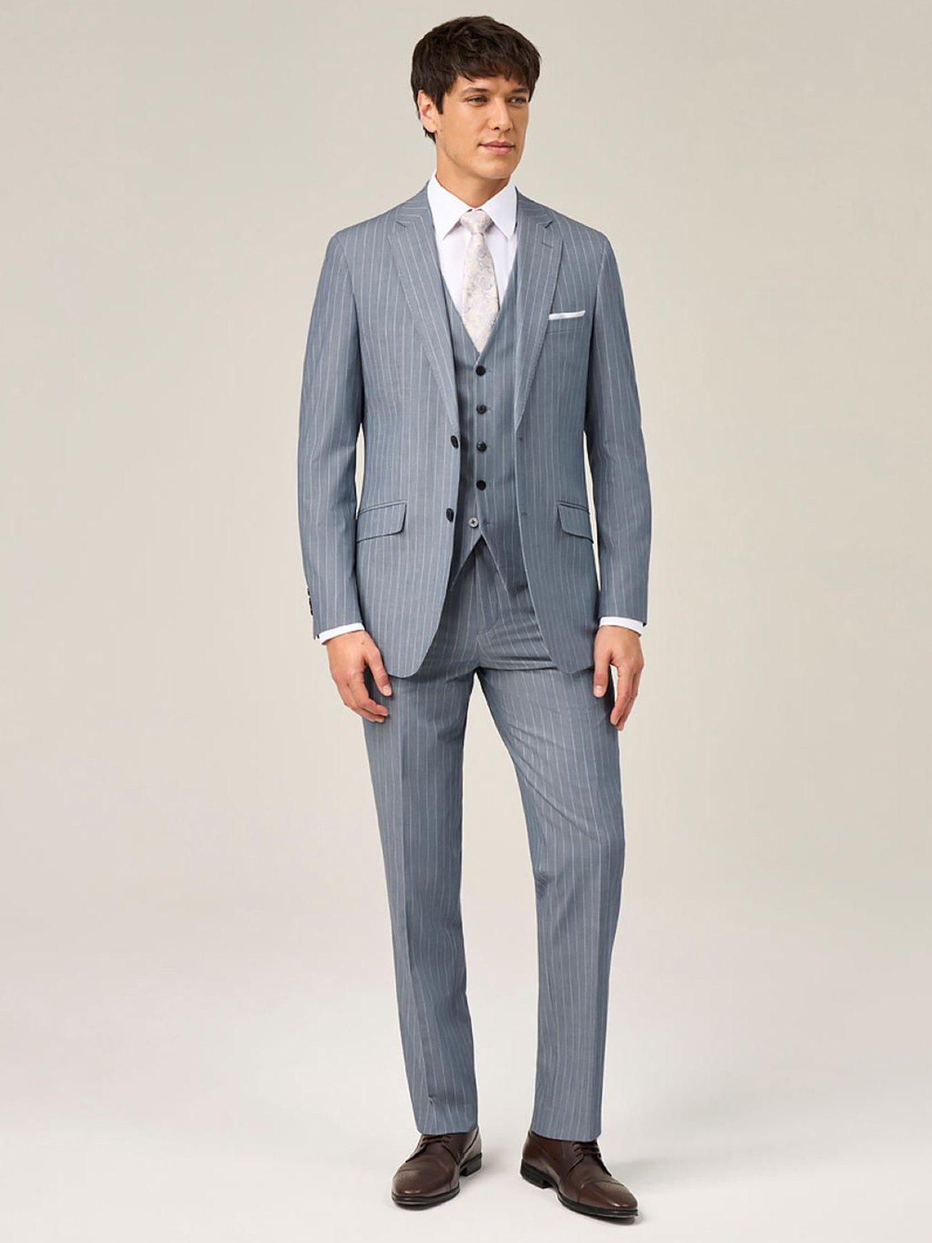 Image 3 of 5 of Skopes Levins Pinstripe Tailored Fit Suit Trousers - Blue/Grey