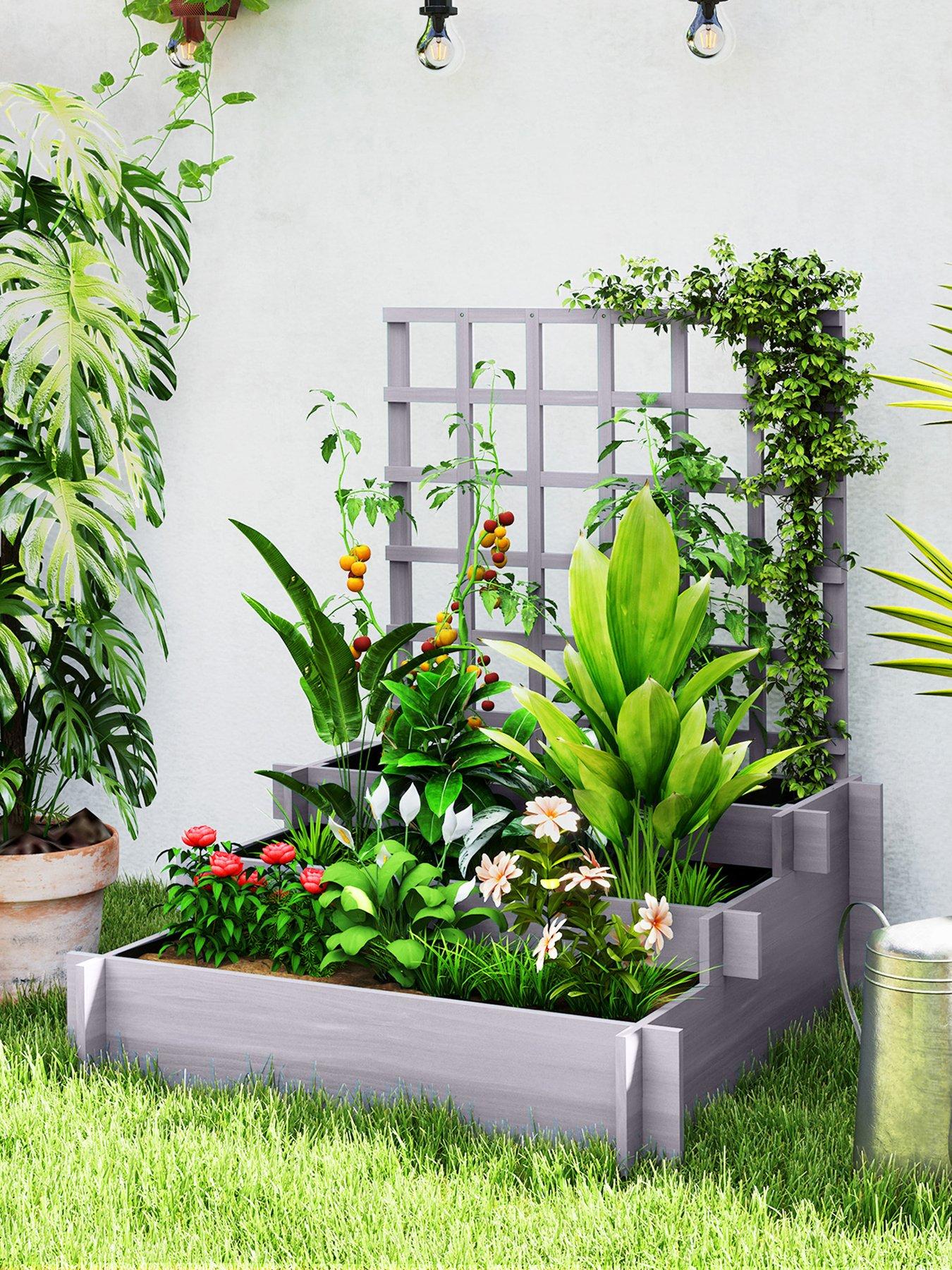 OutSunny Stepped Garden Bed With Trellis 95L X 95W X 110H Cm