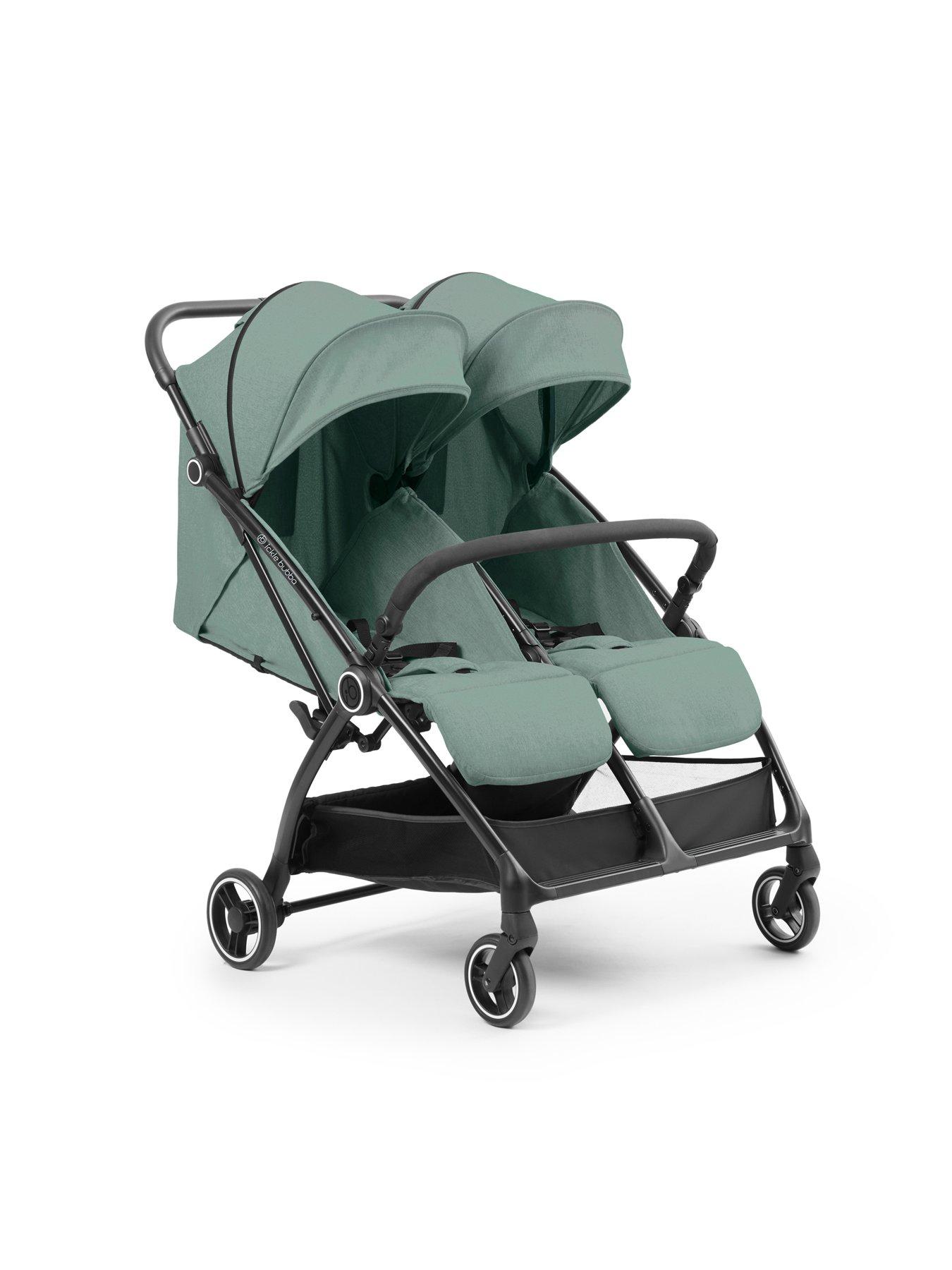 stillFront image of ickle-bubba-aries-double-max-autofold-stroller-sage-green