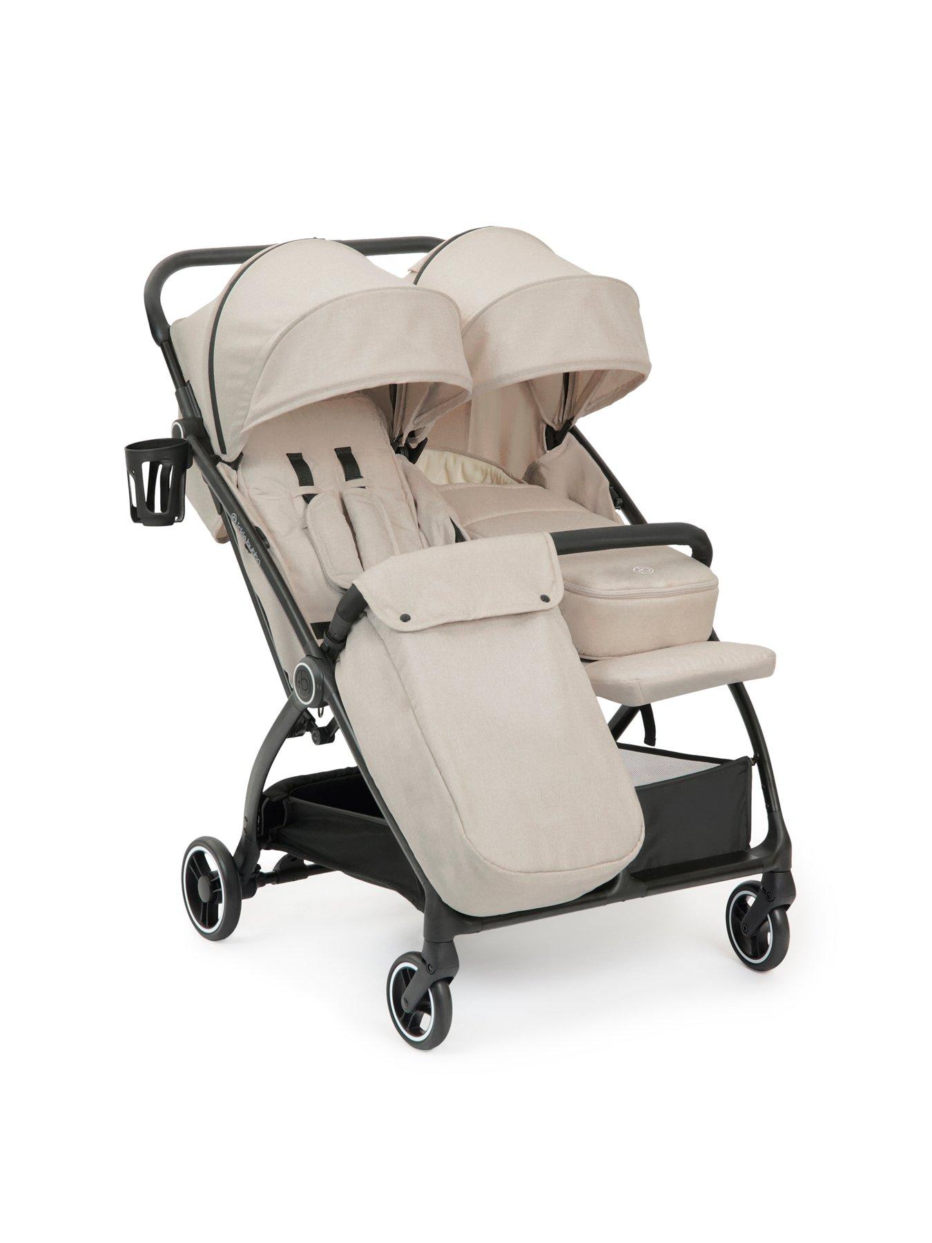 stillFront image of ickle-bubba-aries-double-prime-autofold-stroller-stone
