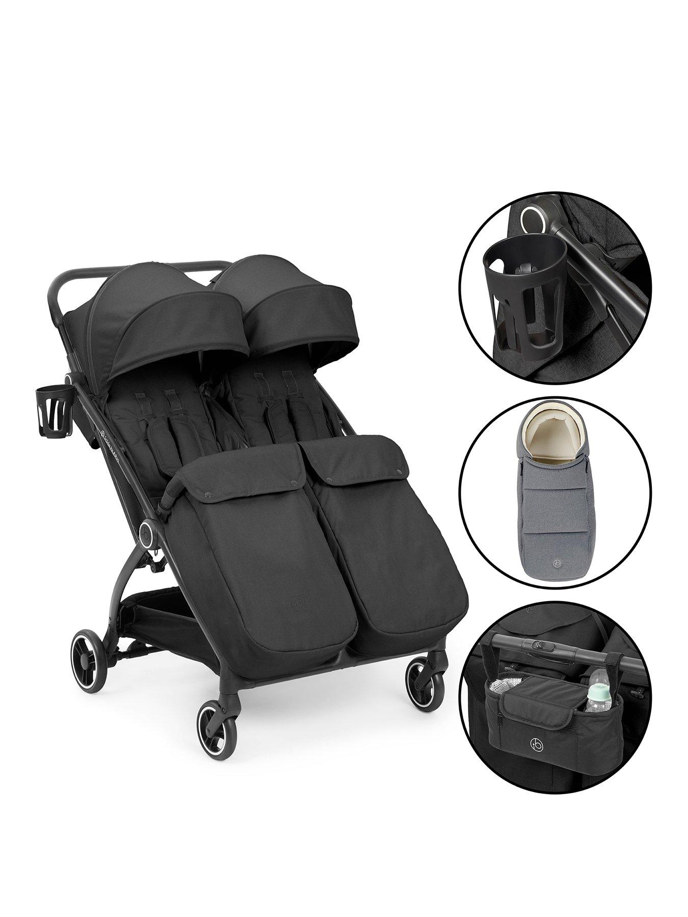 front image of ickle-bubba-aries-double-prime-autofold-stroller-graphite-grey