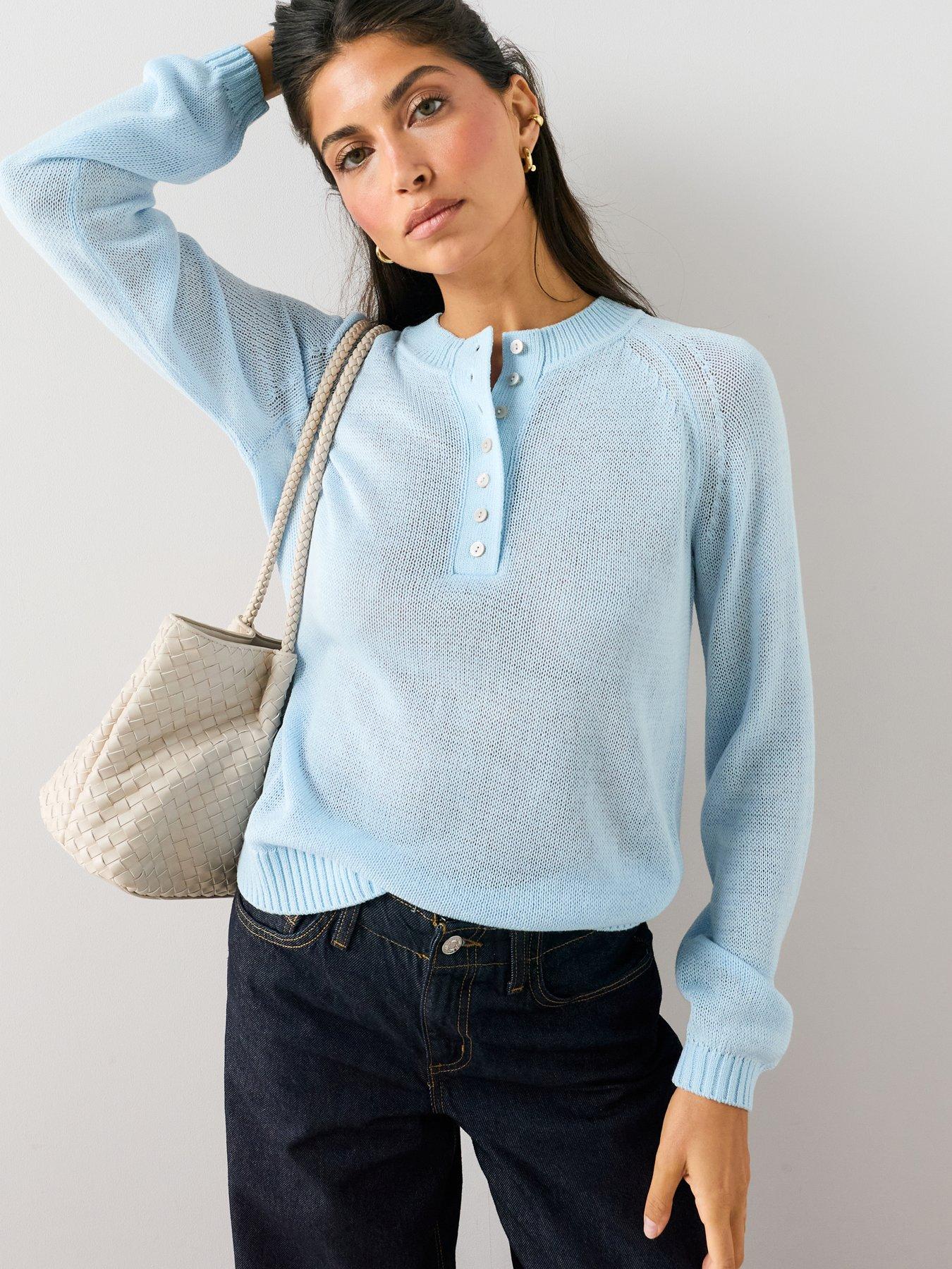 The Very Collection Henley Long Sleeve Jumper - Blue