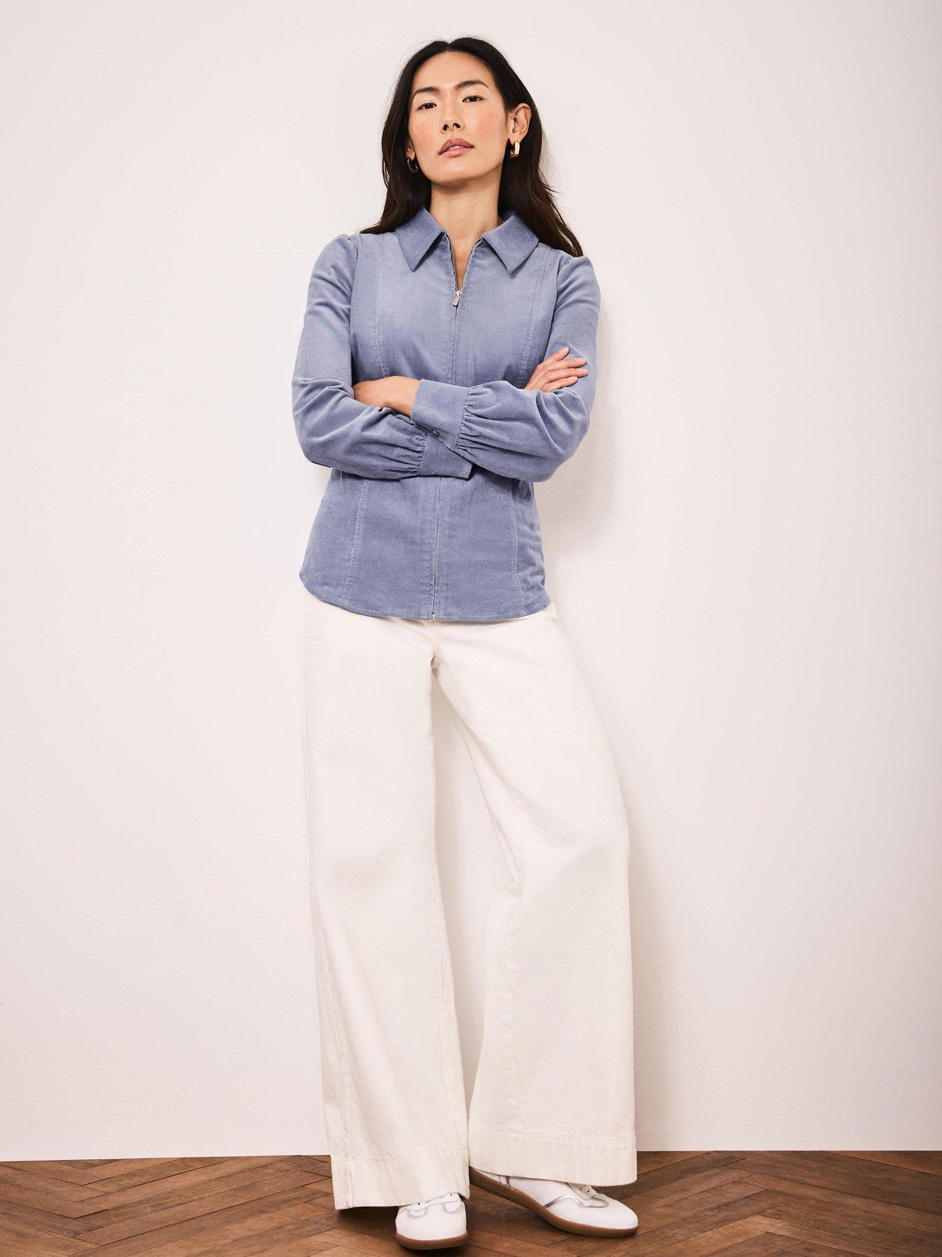 Image 4 of 6 of Mint Velvet Cord Zip Front Shirt - Blue