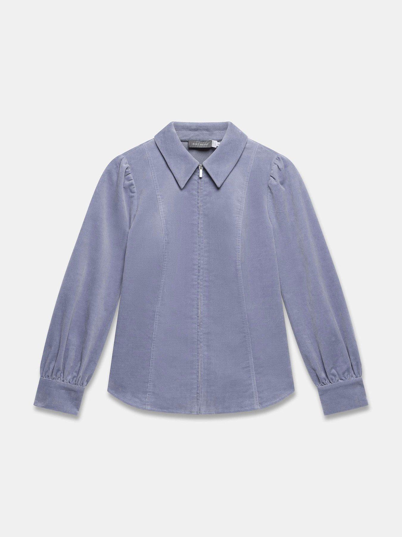Image 5 of 6 of Mint Velvet Cord Zip Front Shirt - Blue