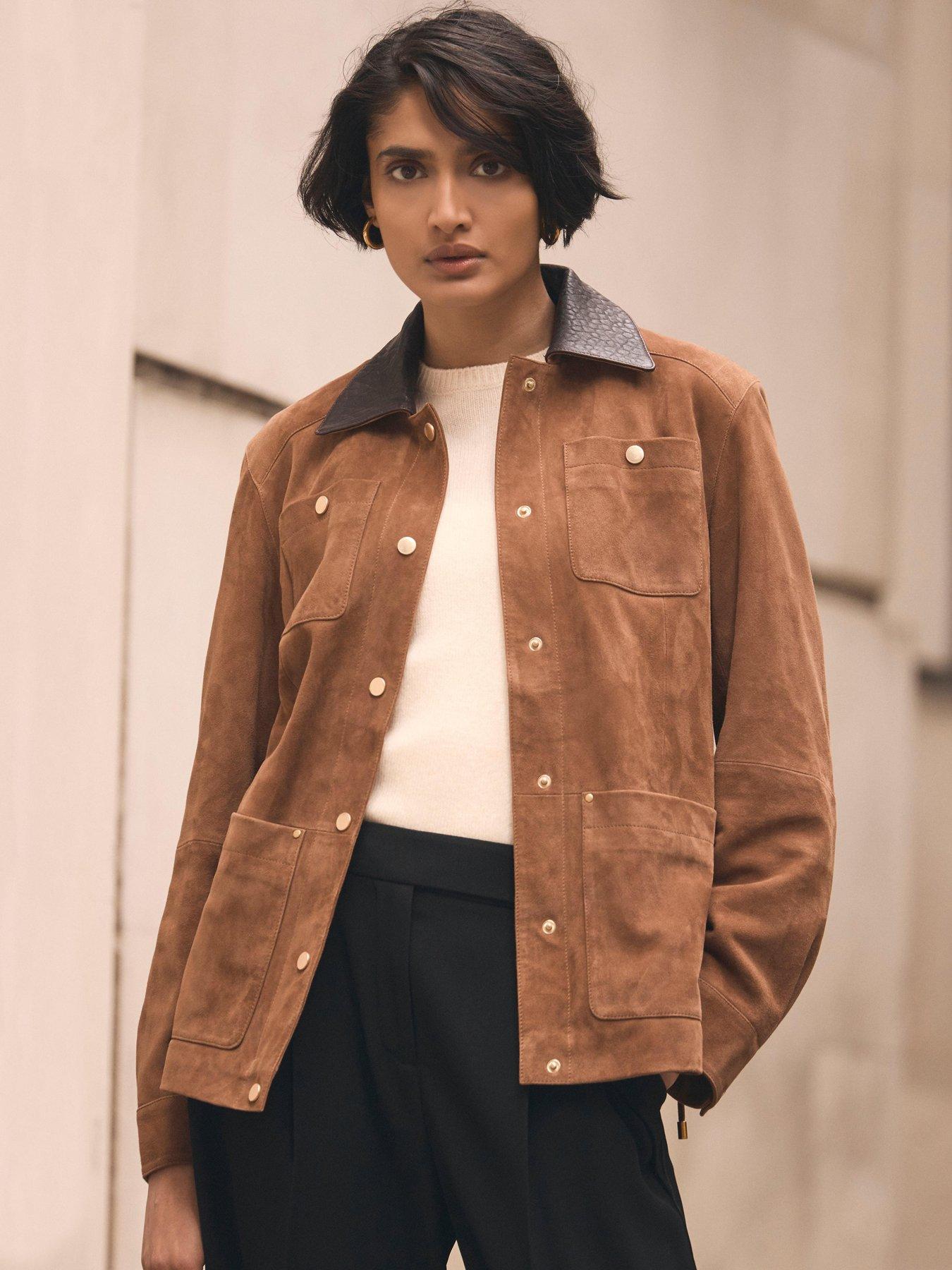 front image of mint-velvet-cognac-suede-barn-jacket-brown