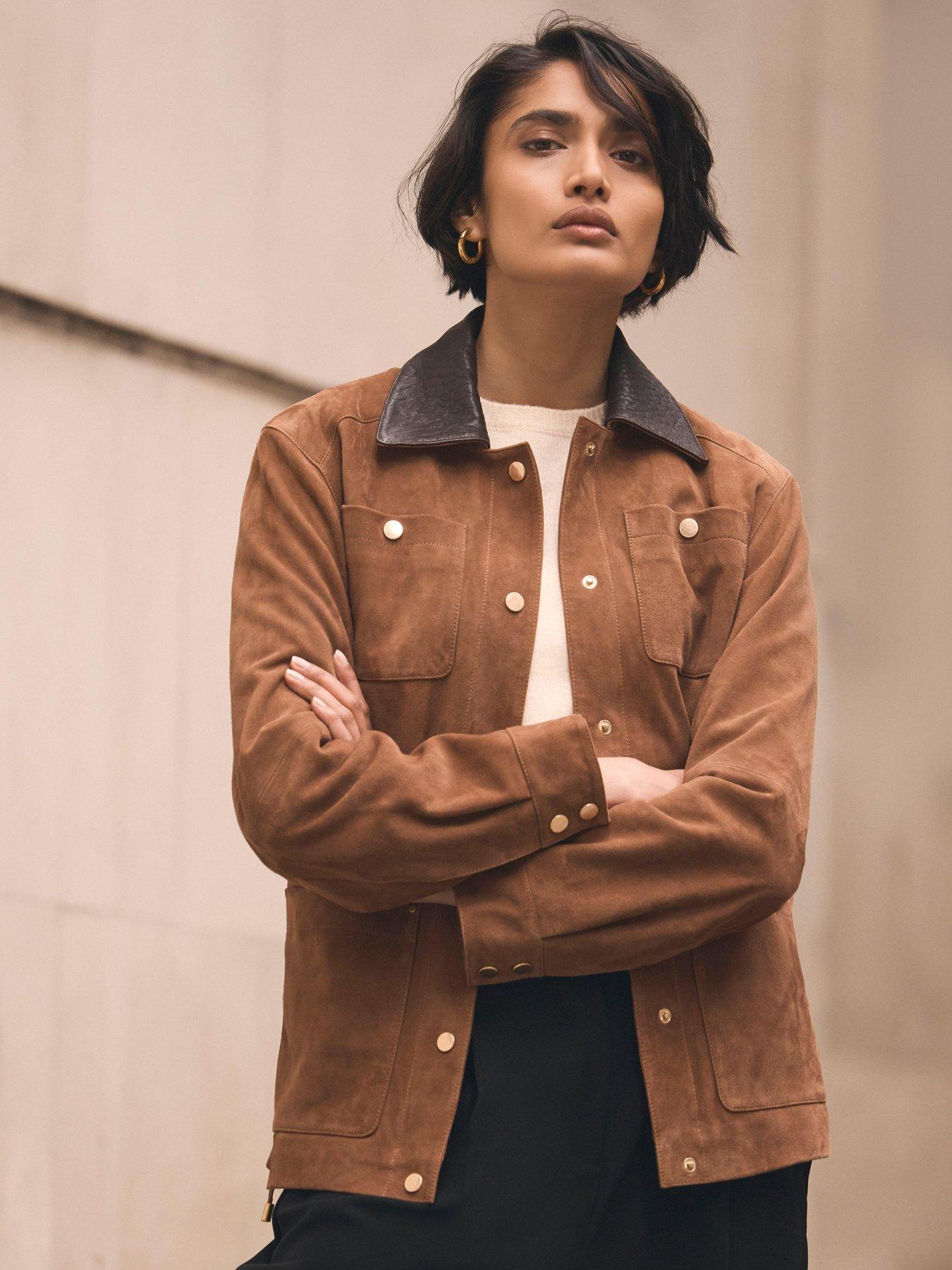stillFront image of mint-velvet-cognac-suede-barn-jacket-brown