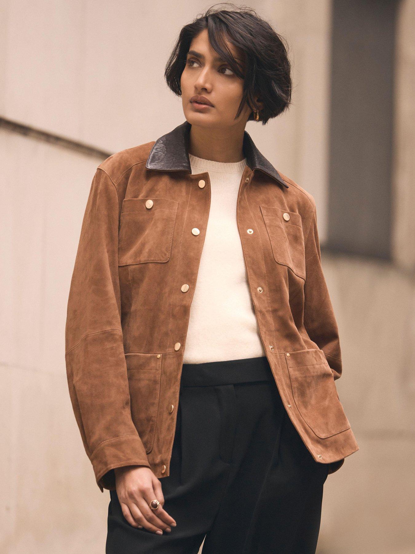  image of mint-velvet-cognac-suede-barn-jacket-brown