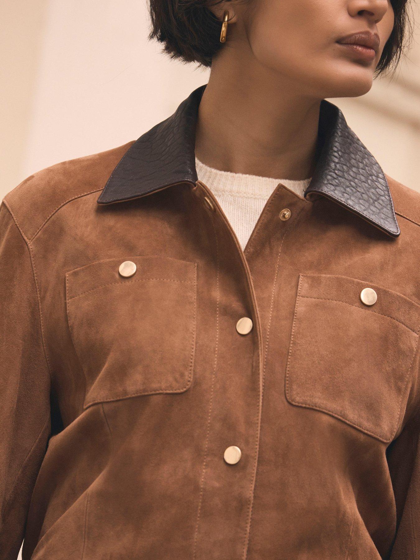  image of mint-velvet-cognac-suede-barn-jacket-brown