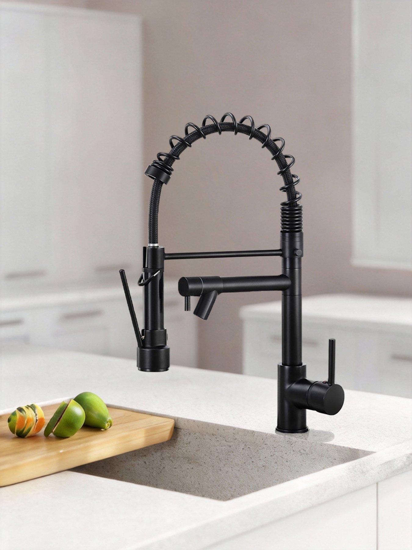 Image 4 of 7 of Living and Home Black Kitchen Faucet With Pull Down Spring Spout