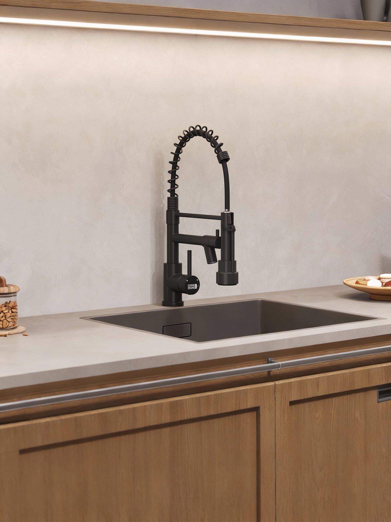 Image 5 of 7 of Living and Home Black Kitchen Faucet With Pull Down Spring Spout