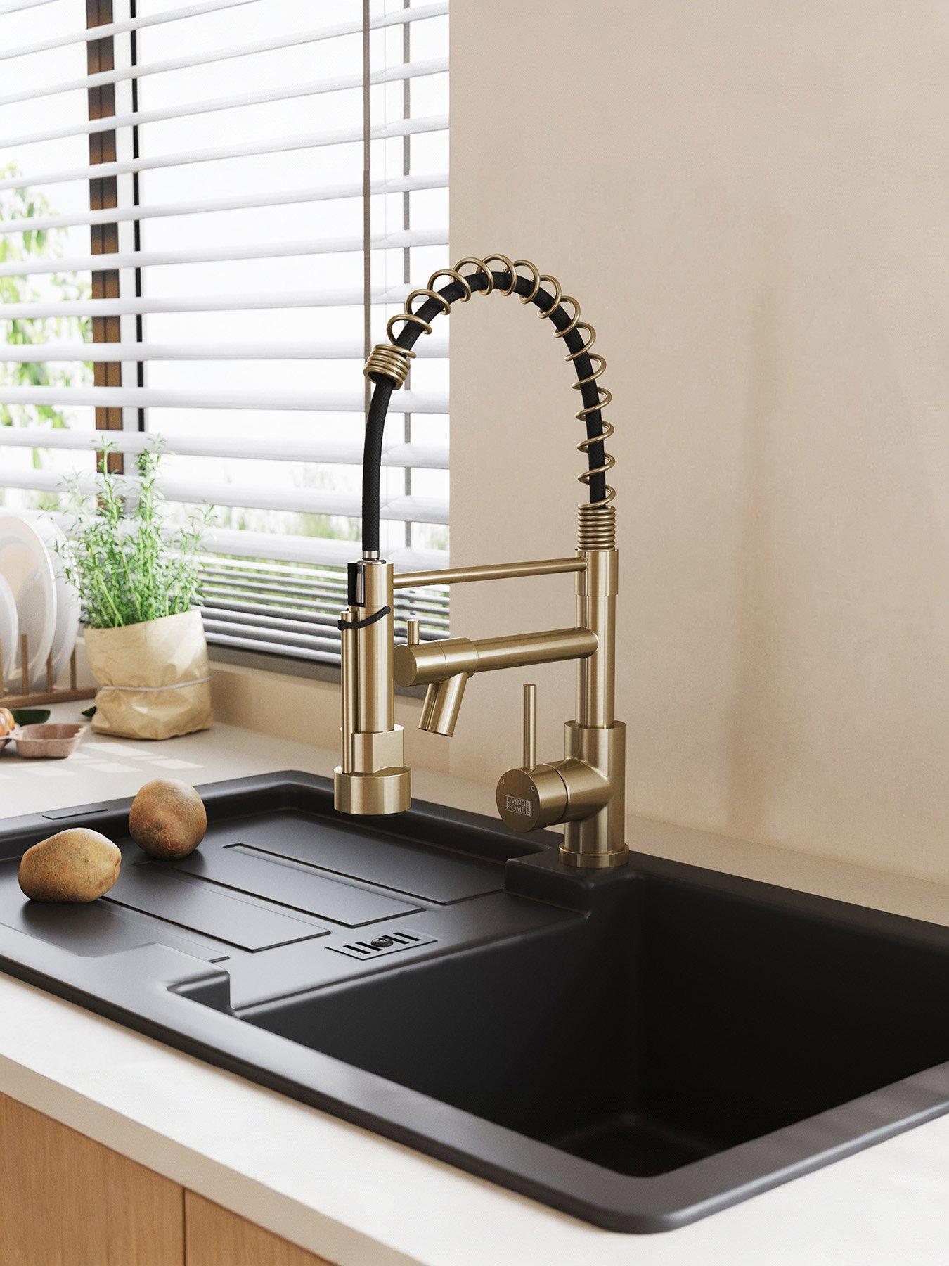living-and-home-brushed-gold-kitchen-faucet-with-pull-down-spring-spout
