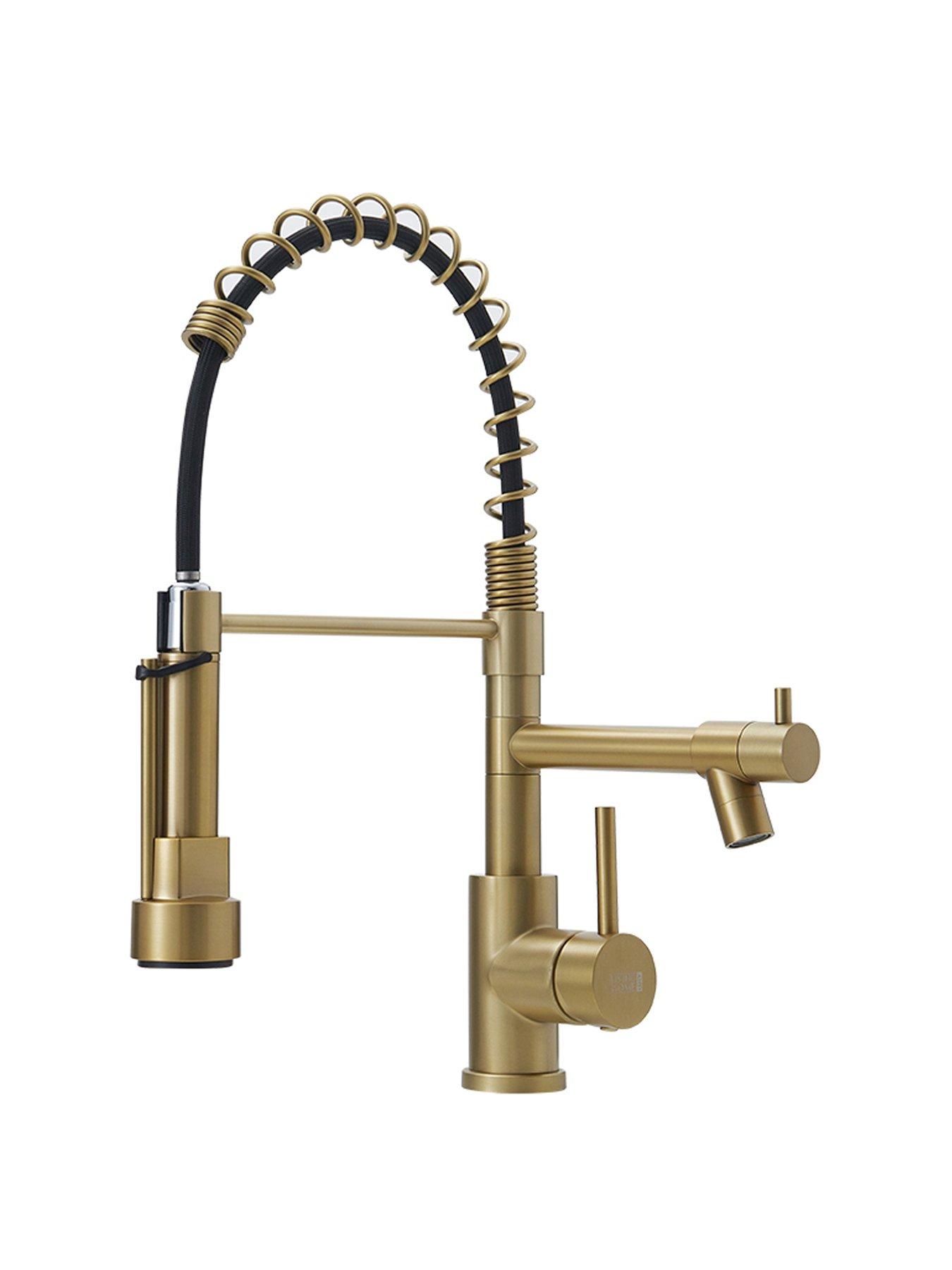 Image 2 of 7 of Living and Home Brushed Gold Kitchen Faucet With Pull Down Spring Spout