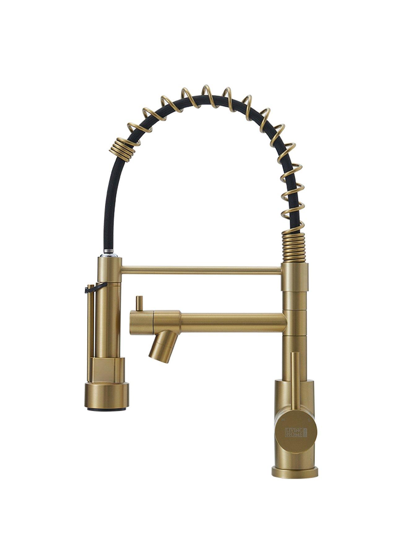 Image 3 of 7 of Living and Home Brushed Gold Kitchen Faucet With Pull Down Spring Spout