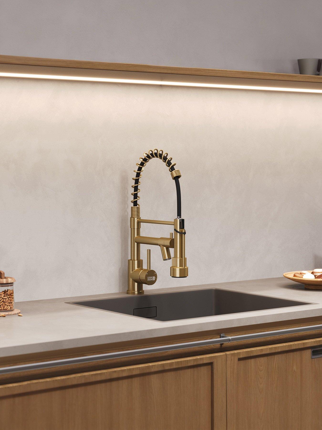 Image 4 of 7 of Living and Home Brushed Gold Kitchen Faucet With Pull Down Spring Spout