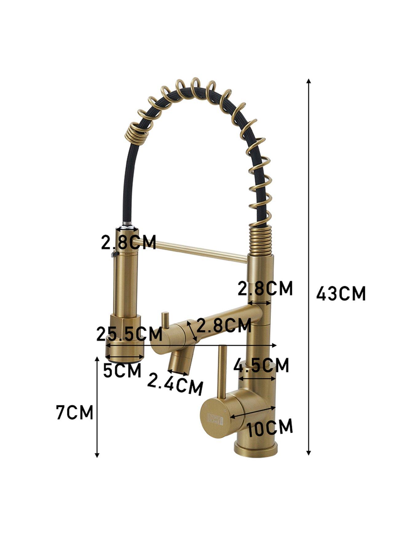 Image 7 of 7 of Living and Home Brushed Gold Kitchen Faucet With Pull Down Spring Spout