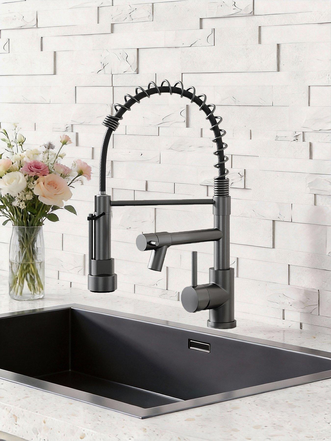 Image 1 of 7 of Living and Home Grey Kitchen Faucet With Pull Down Spring Spout