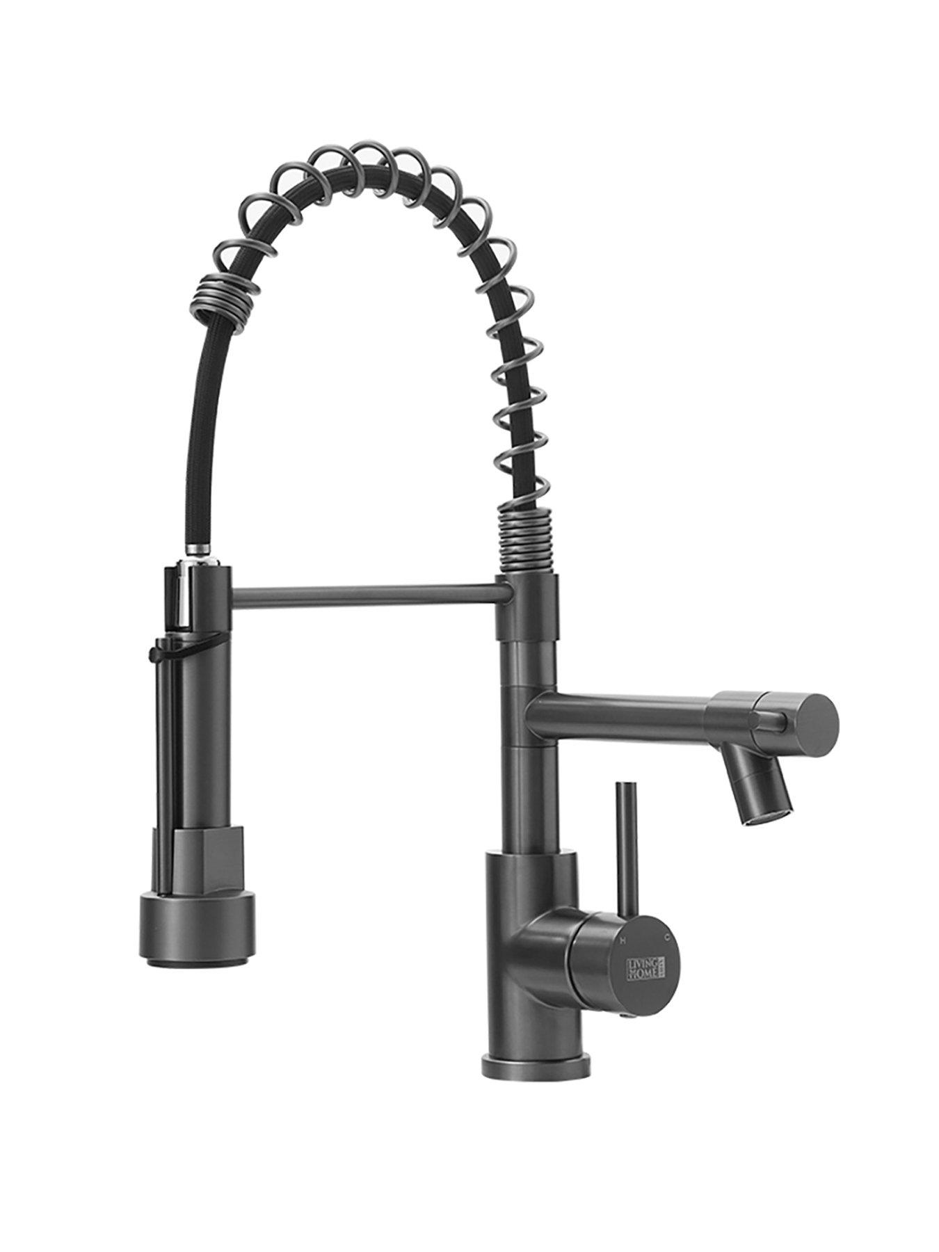  image of living-and-home-grey-kitchen-faucet-with-pull-down-spring-spout