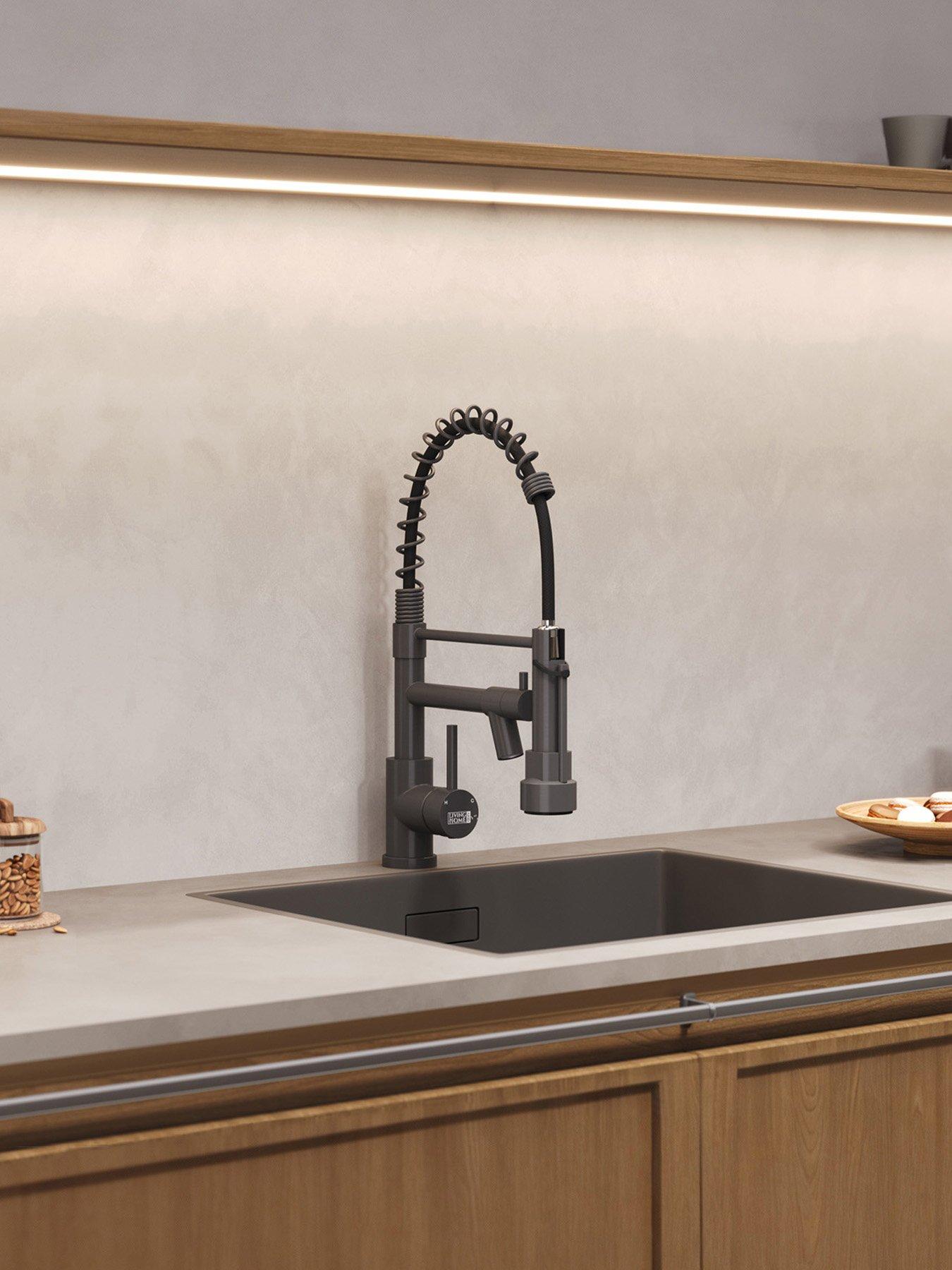 Image 4 of 7 of Living and Home Grey Kitchen Faucet With Pull Down Spring Spout