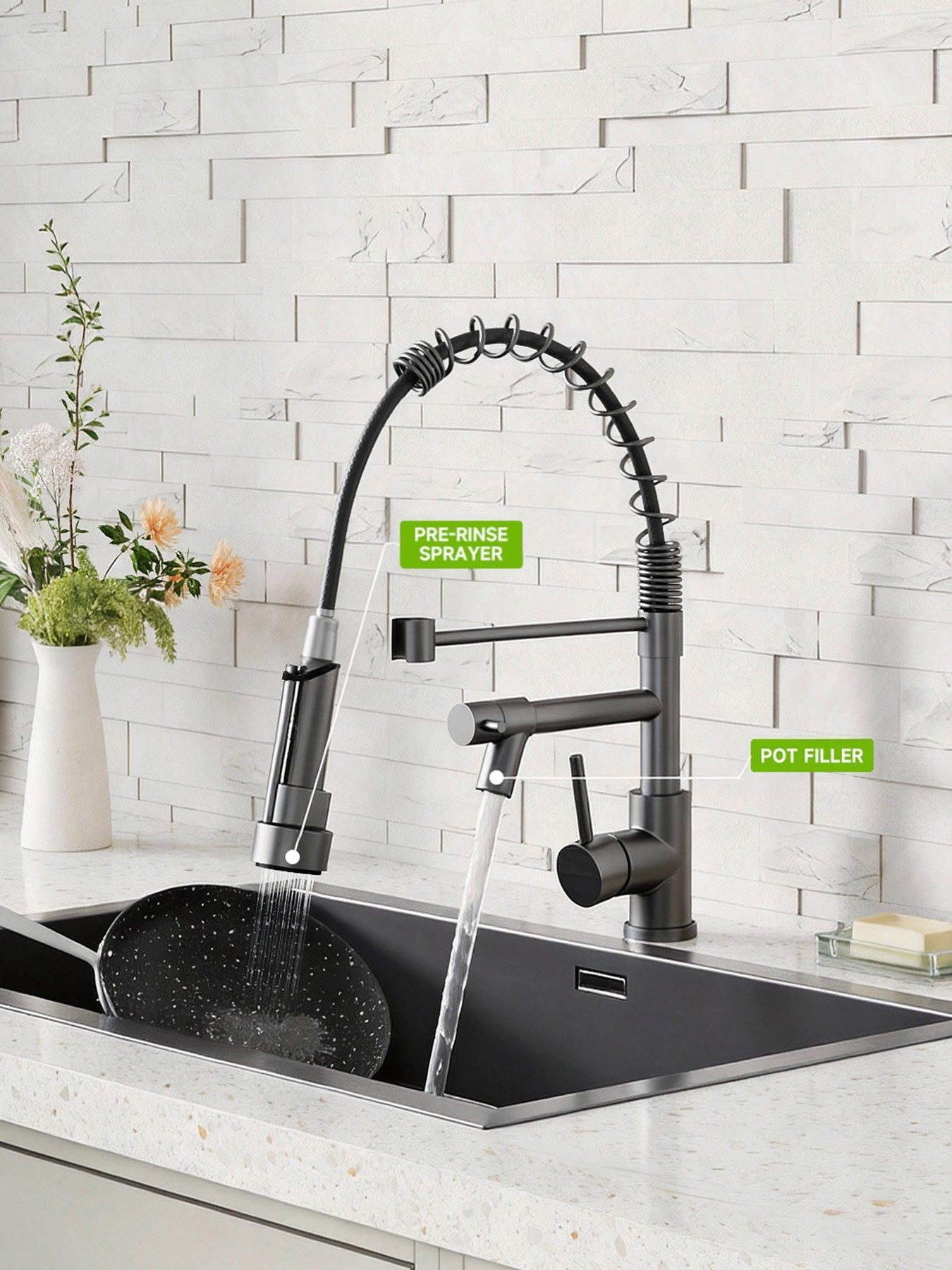  image of living-and-home-grey-kitchen-faucet-with-pull-down-spring-spout