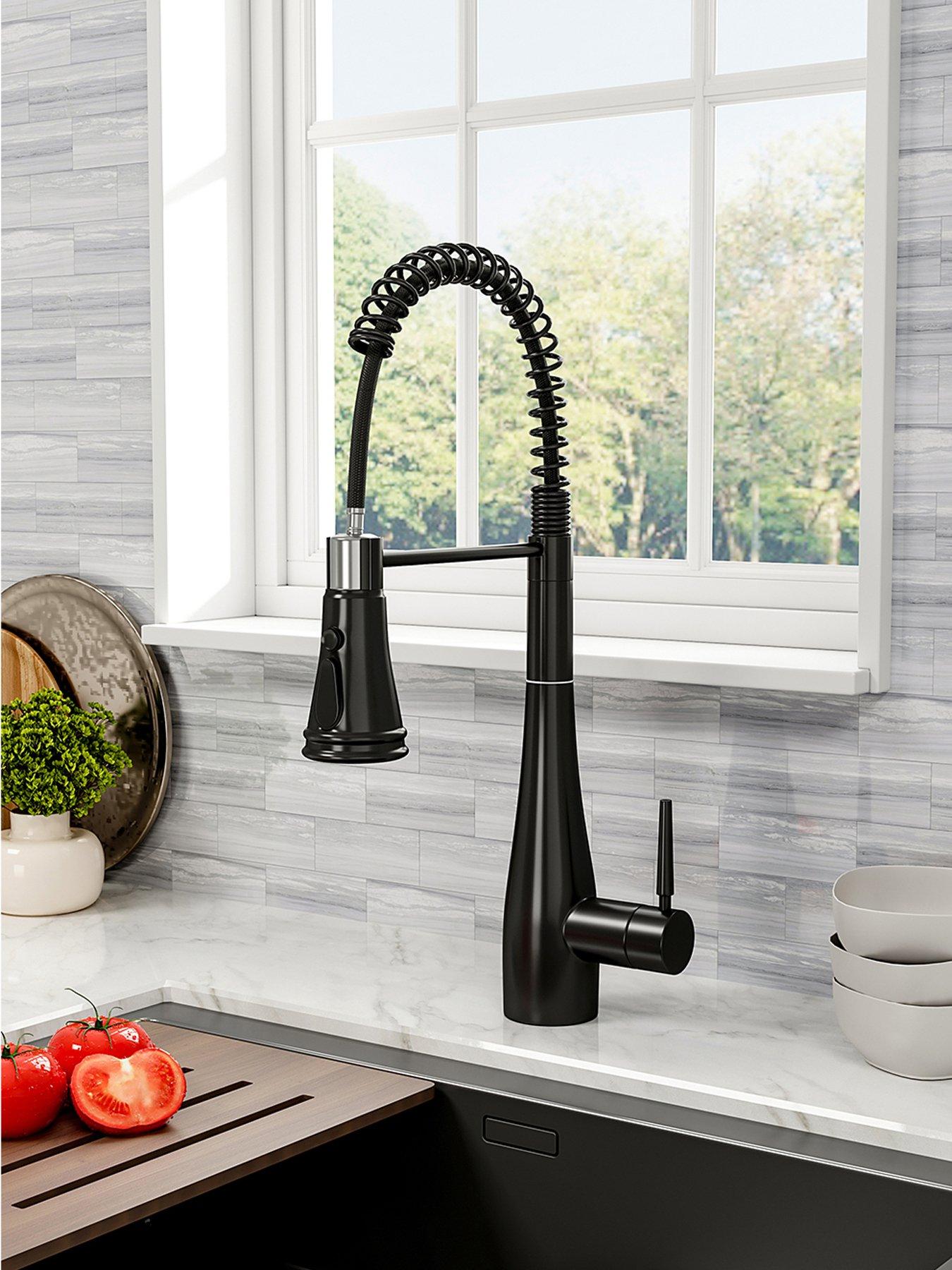 Image 1 of 7 of Living and Home Black Pre-rinse Pull-down Swivel Kitchen Faucet