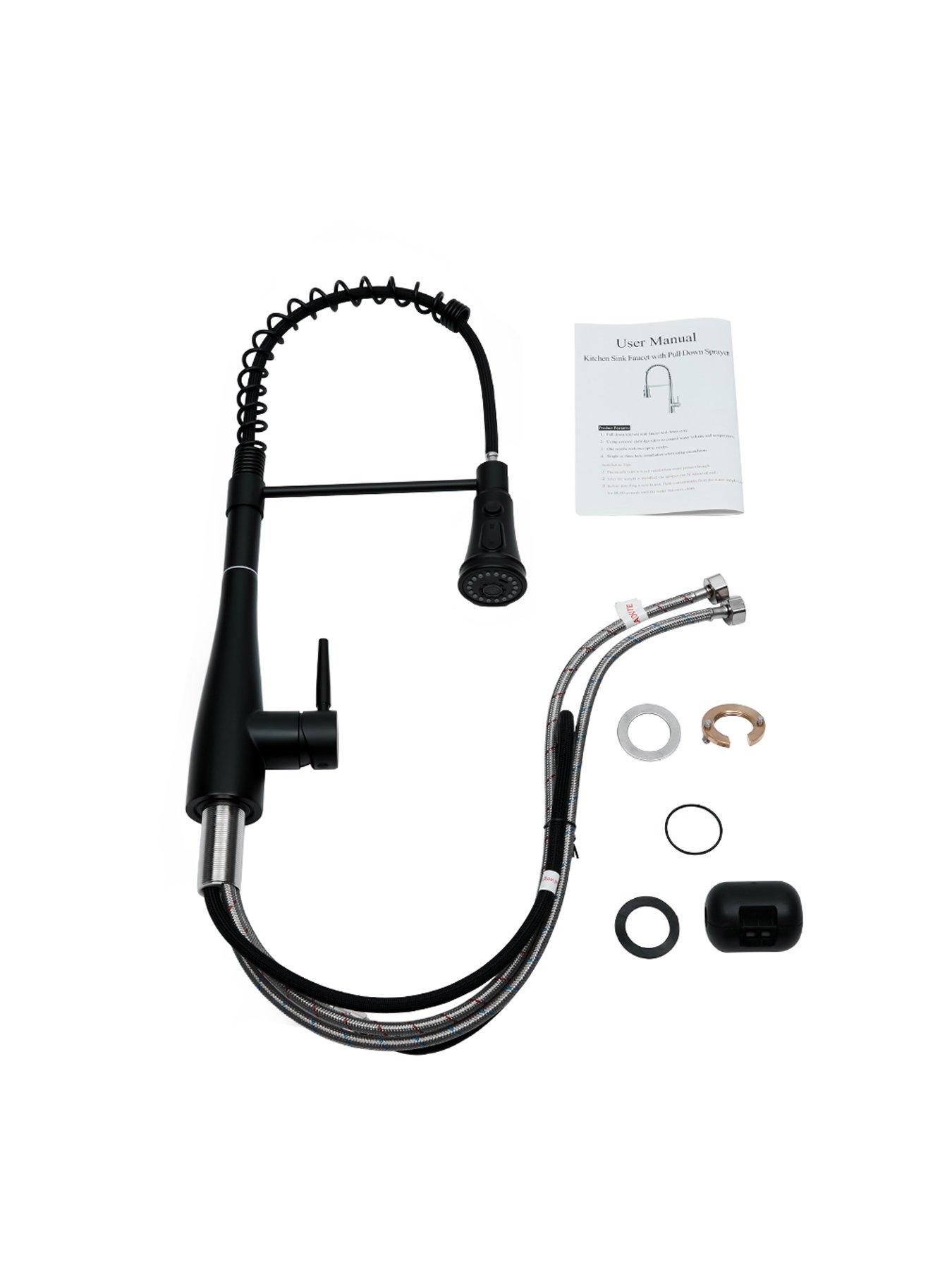 Image 6 of 7 of Living and Home Black Pre-rinse Pull-down Swivel Kitchen Faucet
