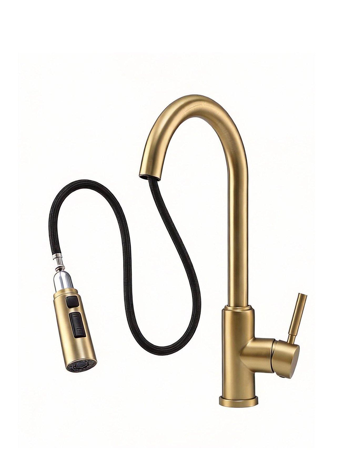 Image 2 of 7 of Living and Home Gold Side Lever Spring Neck Pull Out Kitchen Tap