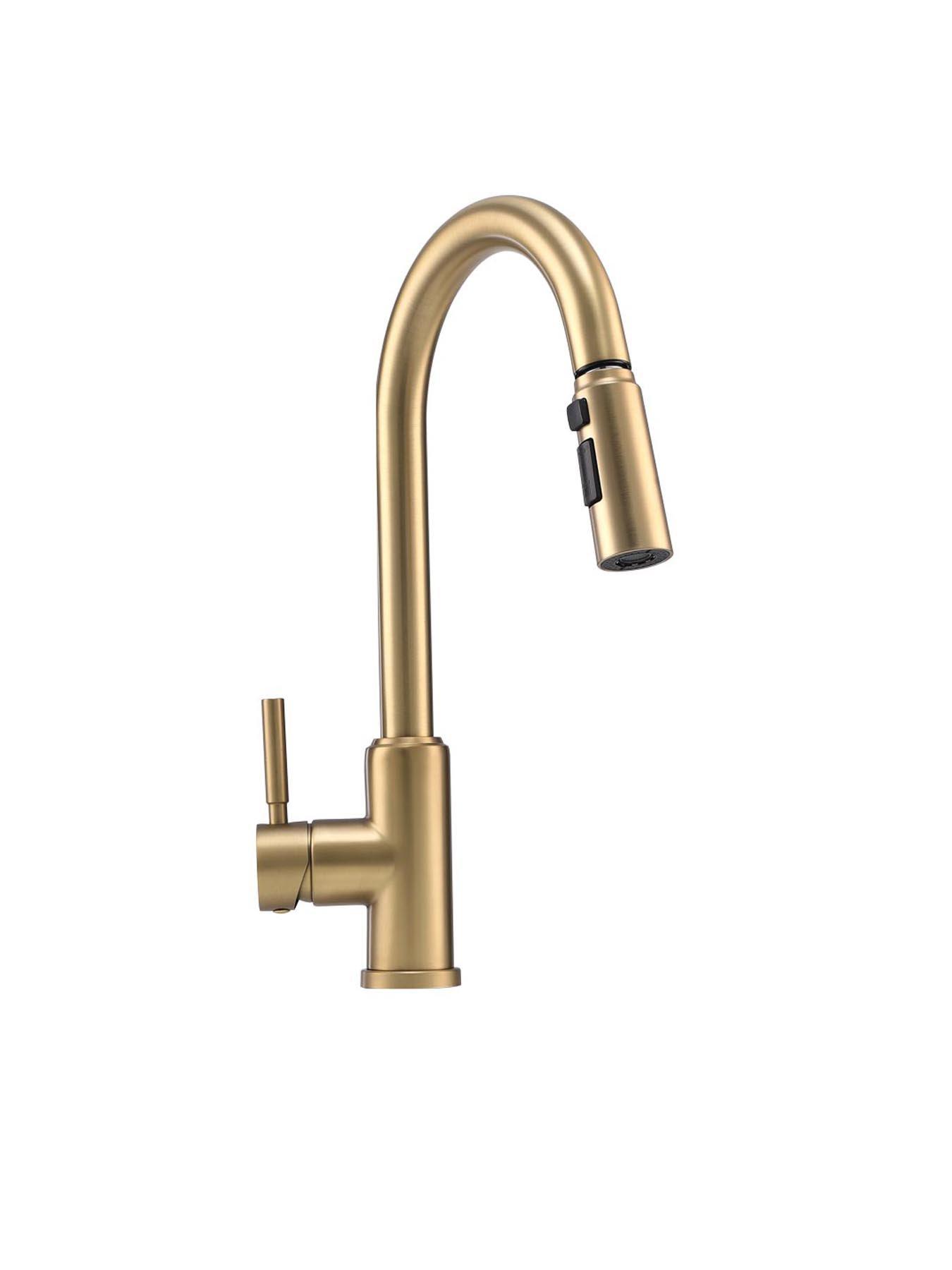 Image 3 of 7 of Living and Home Gold Side Lever Spring Neck Pull Out Kitchen Tap