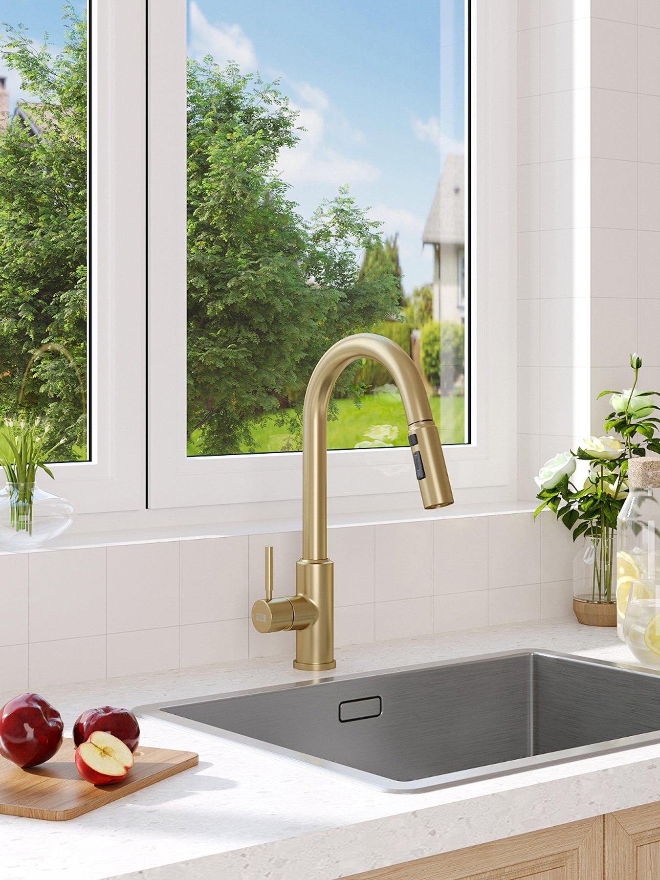 Image 5 of 7 of Living and Home Gold Side Lever Spring Neck Pull Out Kitchen Tap