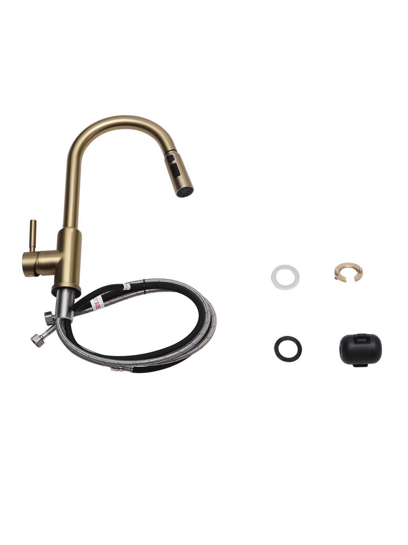 Image 6 of 7 of Living and Home Gold Side Lever Spring Neck Pull Out Kitchen Tap