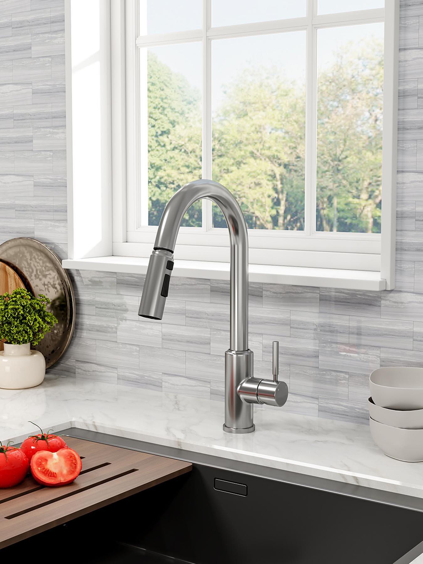 Living and Home Silver Side Lever Spring Neck Pull Out Kitchen Tap