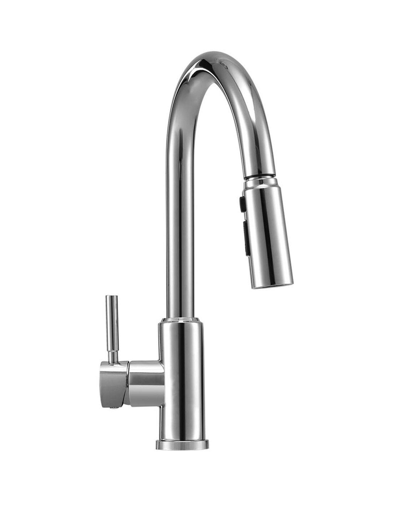  image of living-and-home-silver-side-lever-spring-neck-pull-out-kitchen-tap