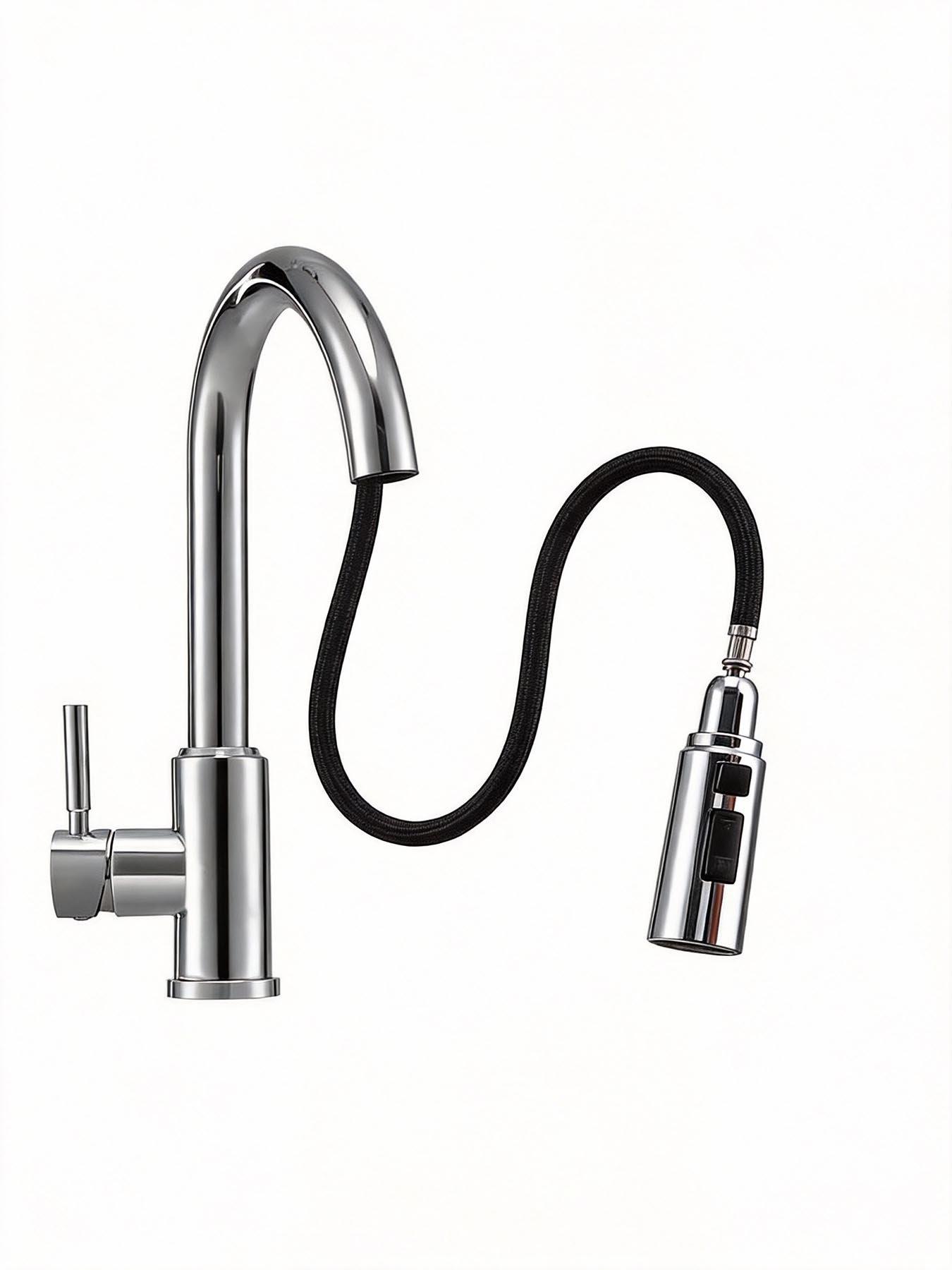  image of living-and-home-silver-side-lever-spring-neck-pull-out-kitchen-tap