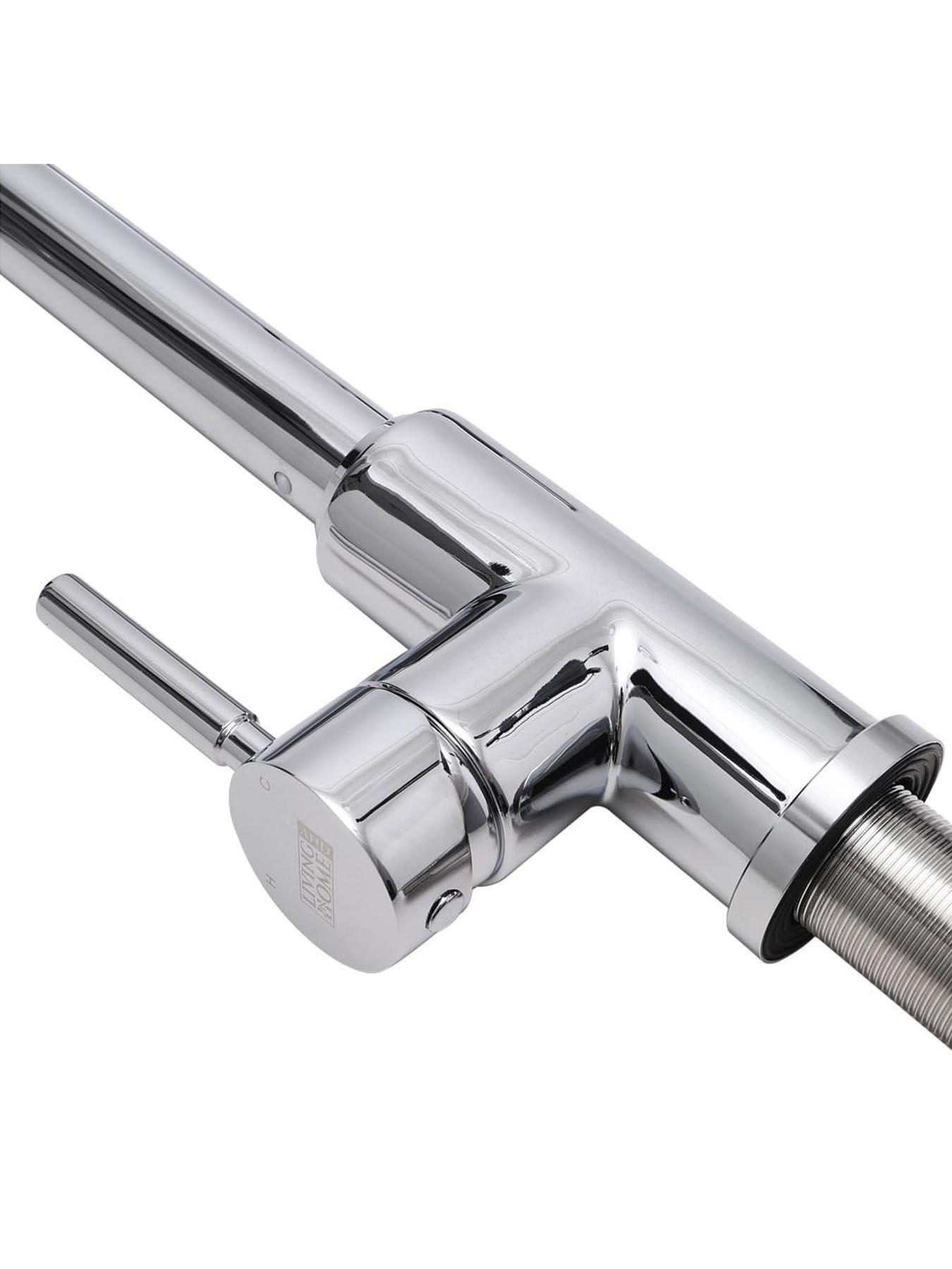  image of living-and-home-silver-side-lever-spring-neck-pull-out-kitchen-tap