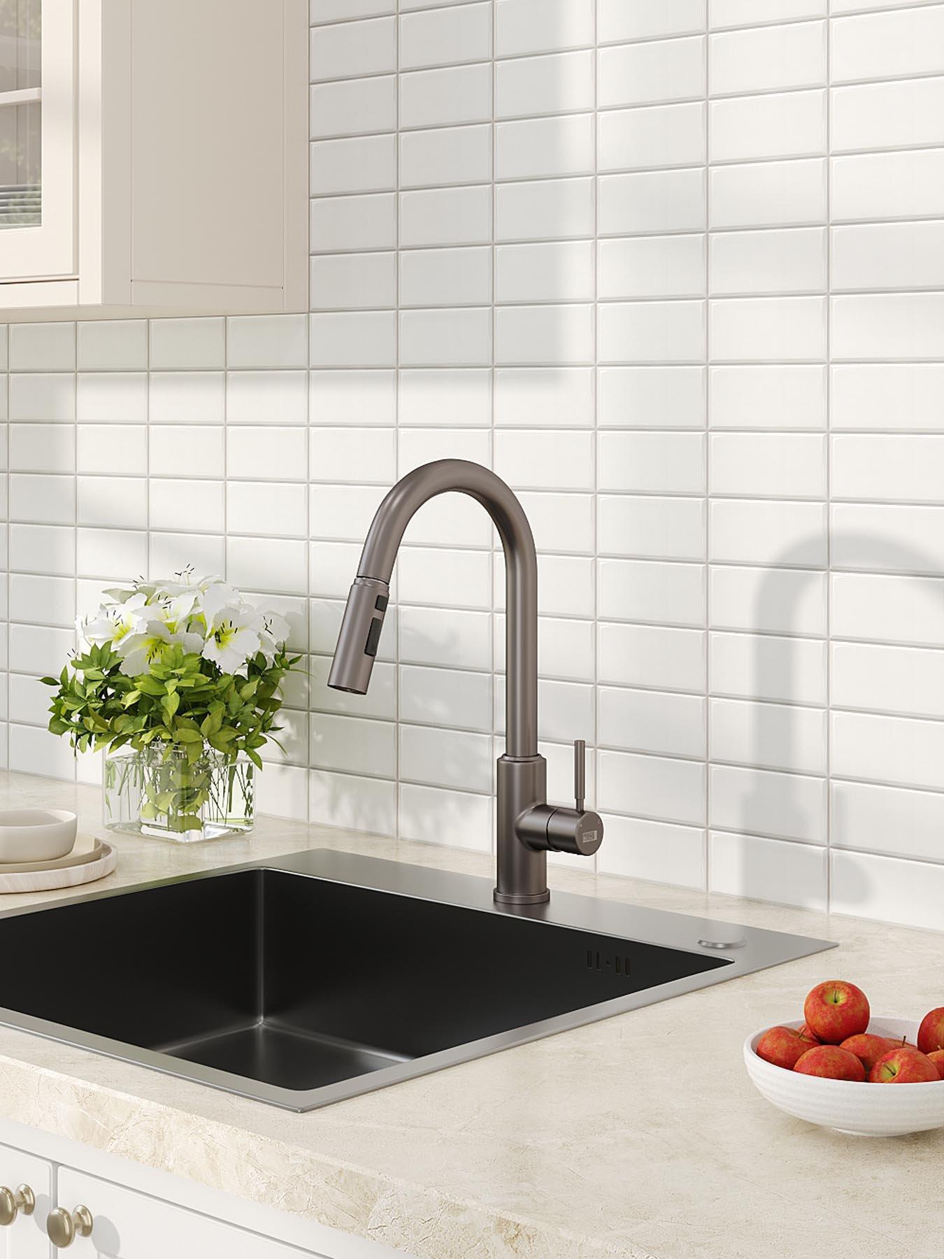 Living and Home Grey Side Lever Spring Neck Pull Out Kitchen Tap
