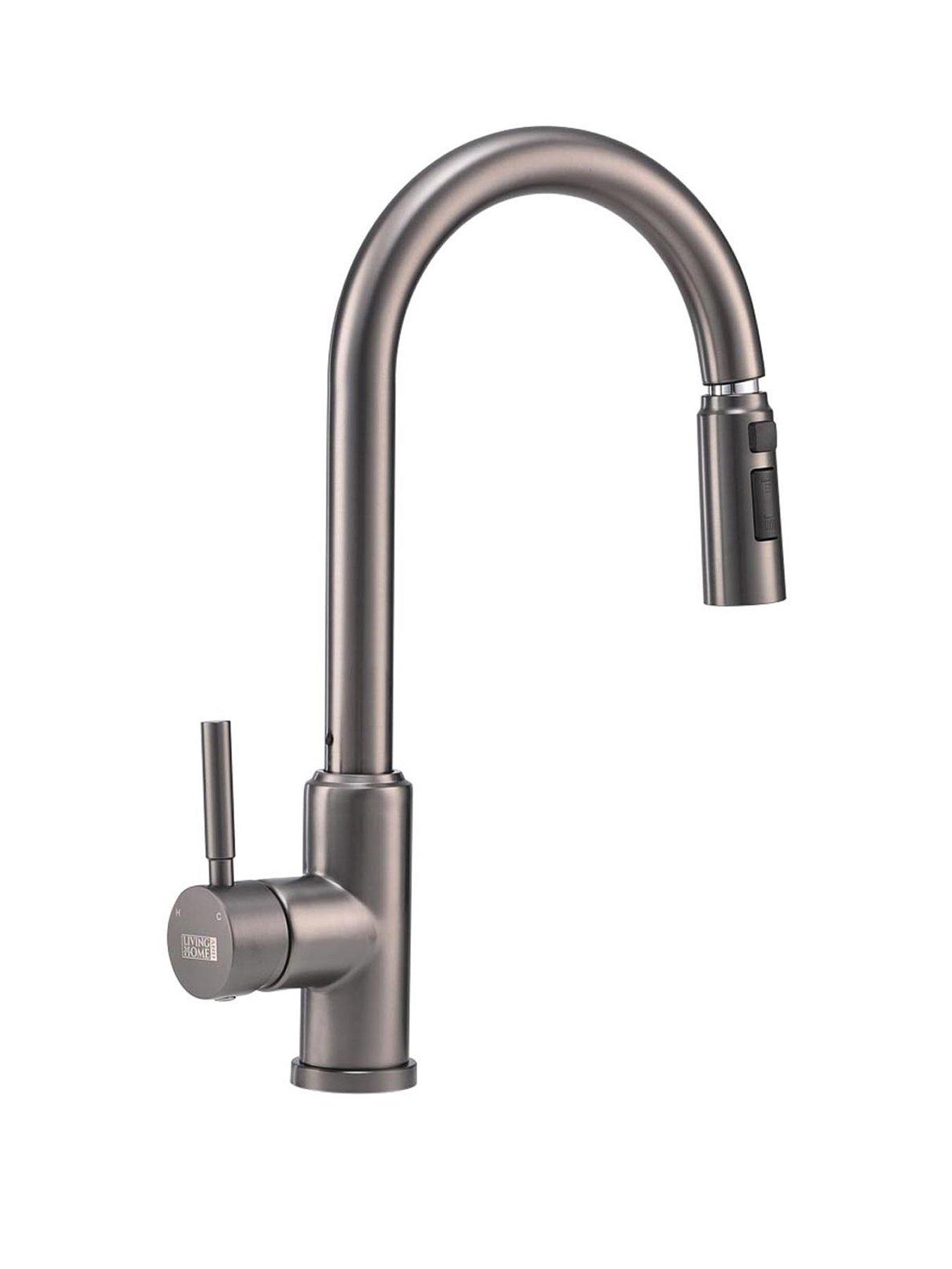  image of living-and-home-grey-side-lever-spring-neck-pull-out-kitchen-tap