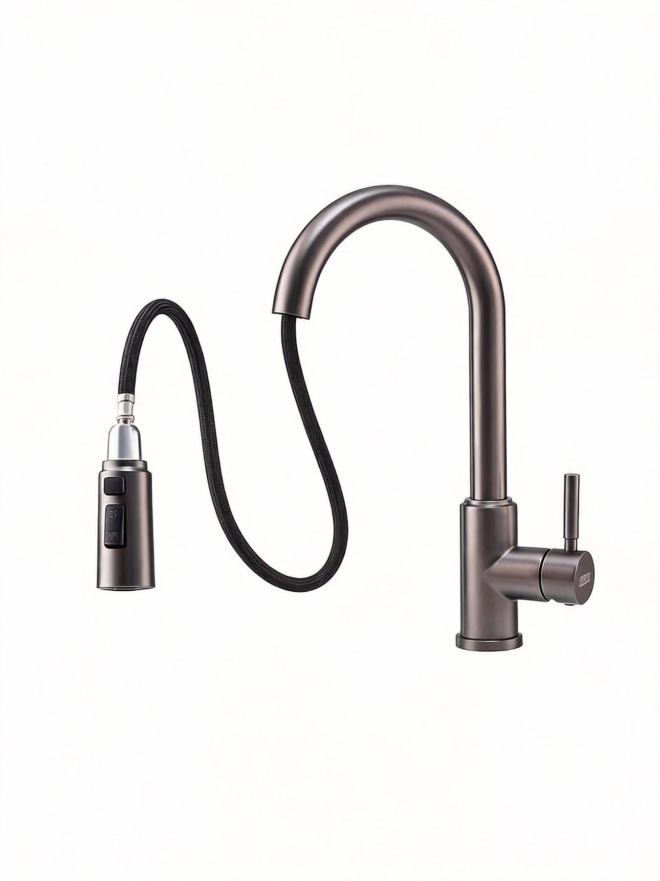  image of living-and-home-grey-side-lever-spring-neck-pull-out-kitchen-tap