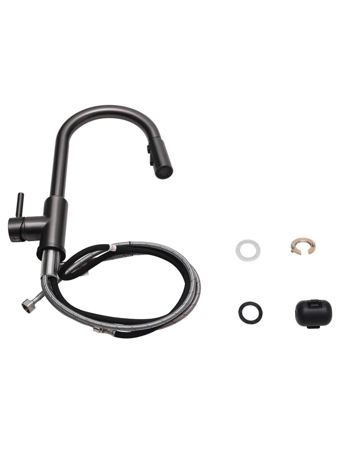  image of living-and-home-grey-side-lever-spring-neck-pull-out-kitchen-tap