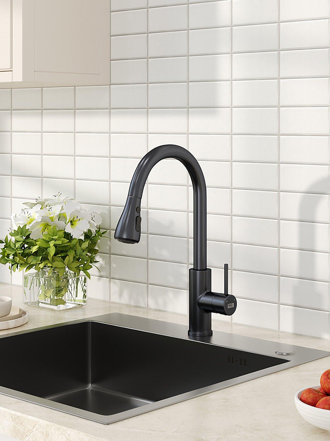 Image 1 of 7 of Living and Home Black Retractable Commercial Pull Out Kitchen Faucet