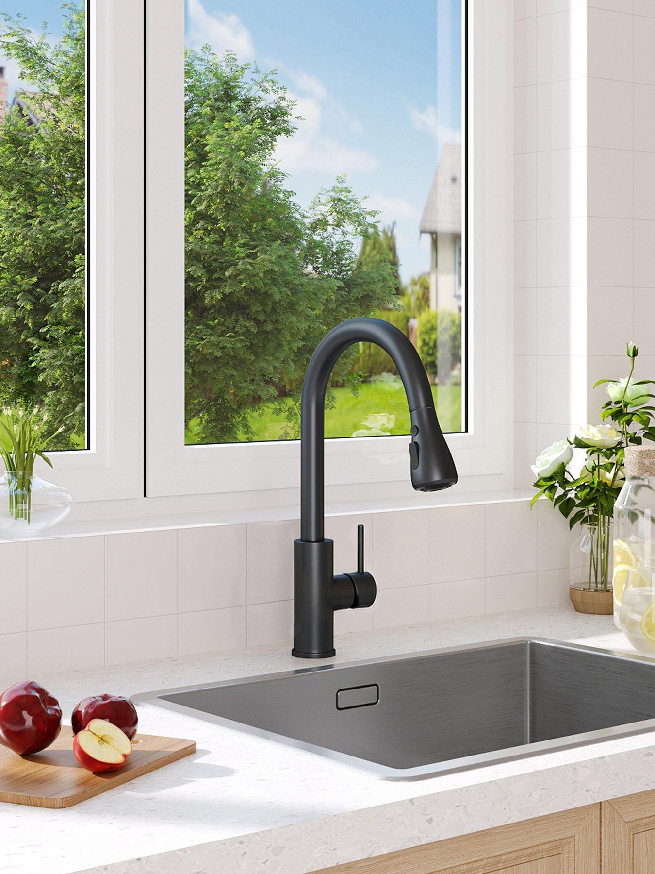 Image 3 of 7 of Living and Home Black Retractable Commercial Pull Out Kitchen Faucet