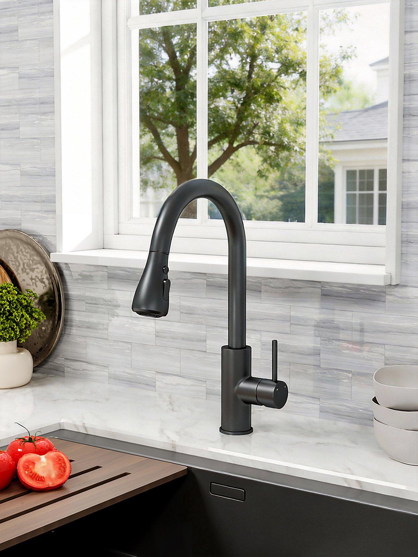 Image 4 of 7 of Living and Home Black Retractable Commercial Pull Out Kitchen Faucet