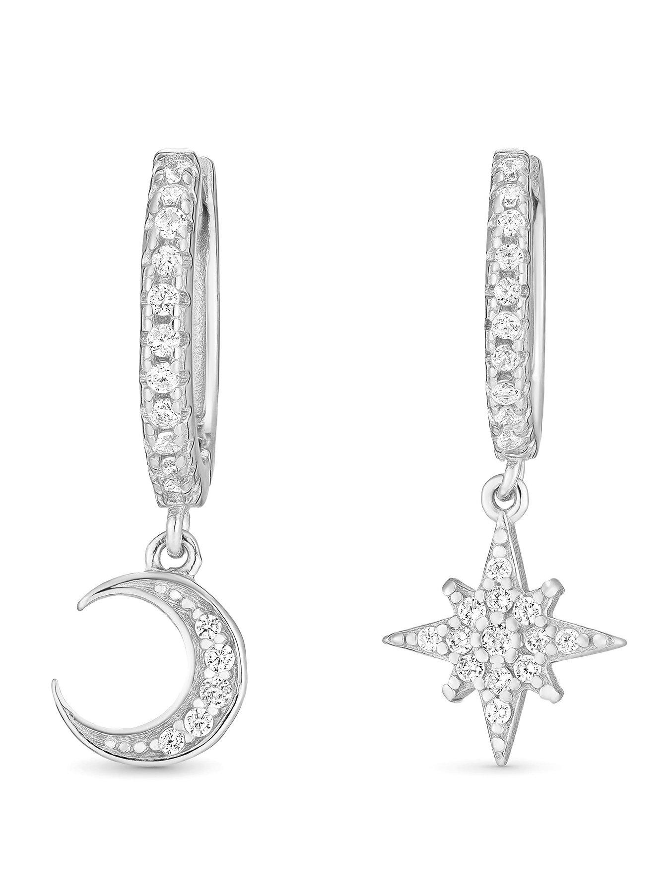 Beaverbrooks Beaverbrooks Silver Cubic Zirconia Celestial Moon Star Earrings