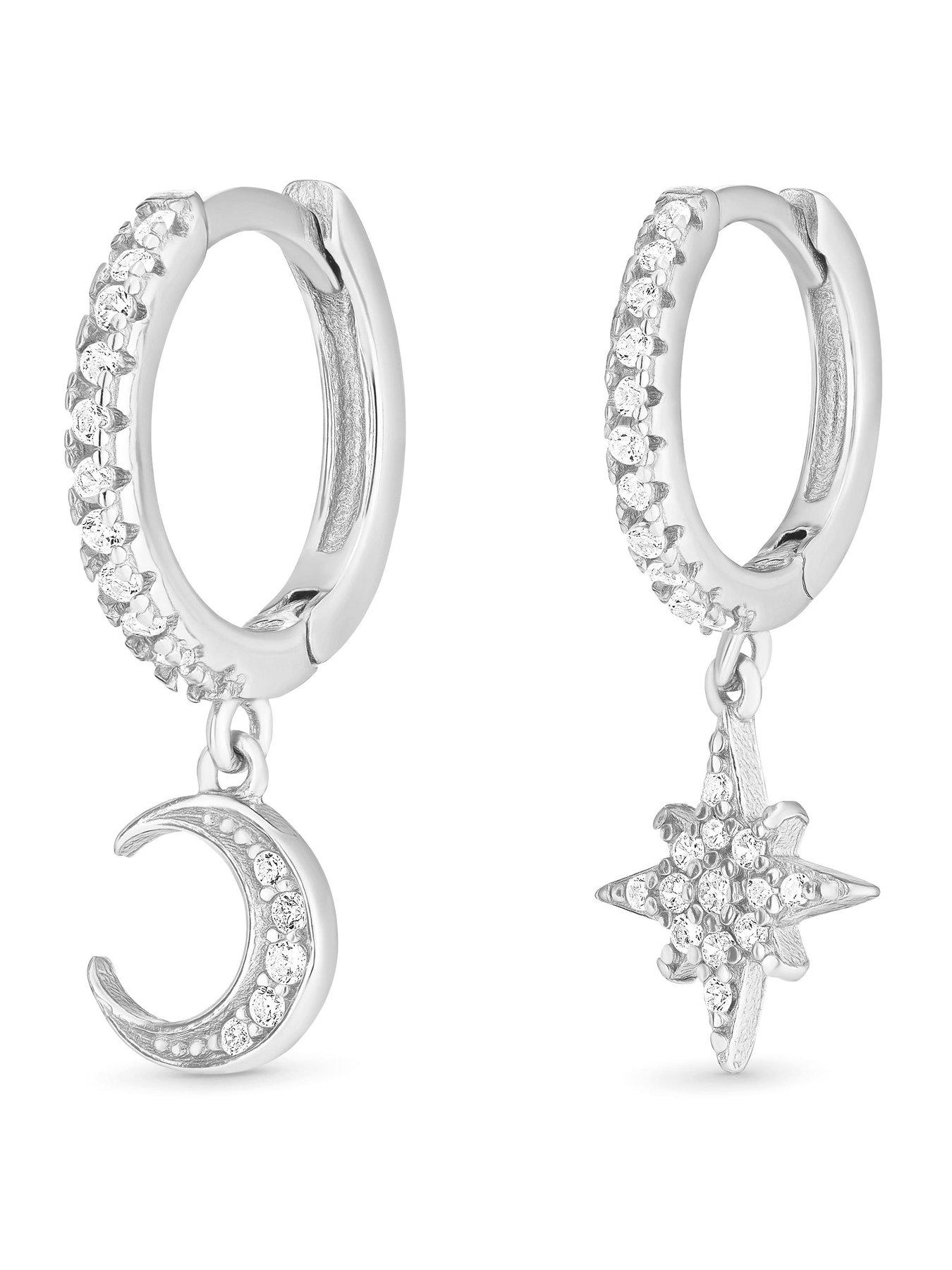  image of beaverbrooks-cubic-zirconia-celestial-moon-star-earrings-silver