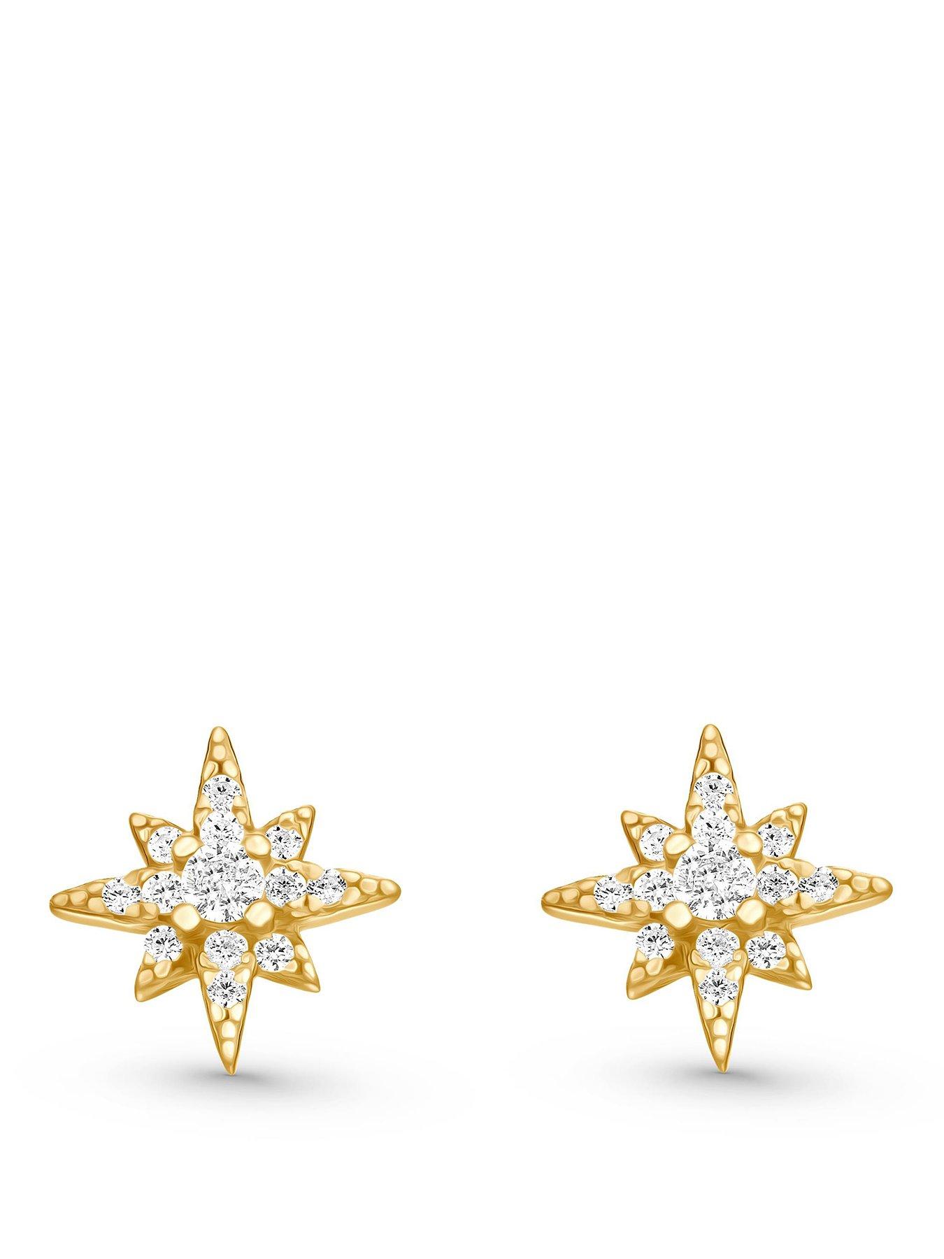 Beaverbrooks Beaverbrooks Yellow Gold Plated Cubic Zirconia Celestial Star Stud Earrings