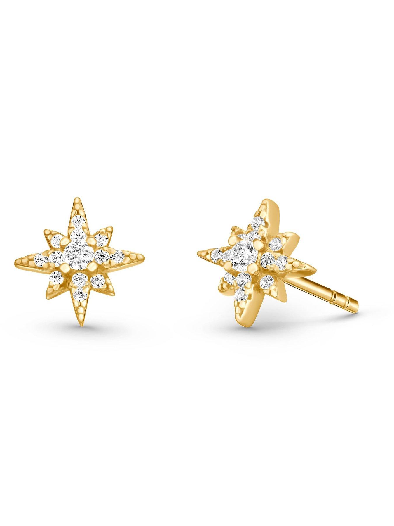  image of beaverbrooks-gold-plated-cubic-zirconia-celestial-star-stud-earrings