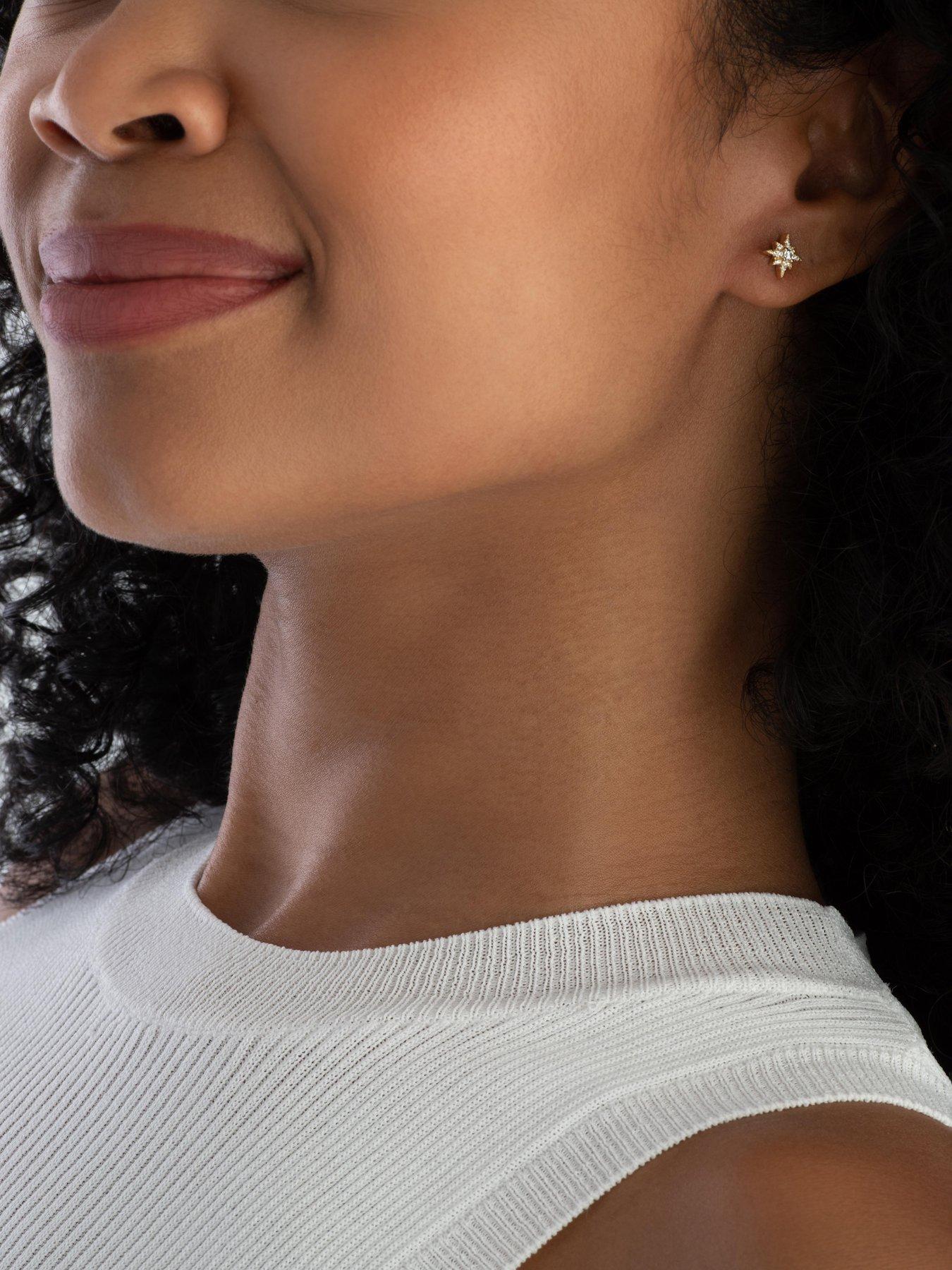  image of beaverbrooks-gold-plated-cubic-zirconia-celestial-star-stud-earrings