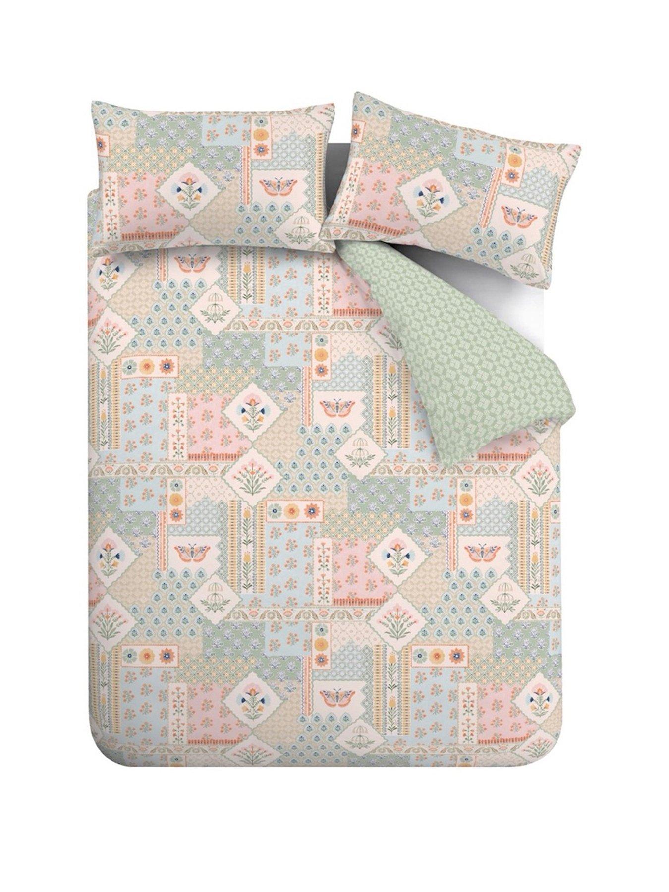 Image 2 of 6 of Catherine Lansfield Folk Patchwork Duvet Set Green