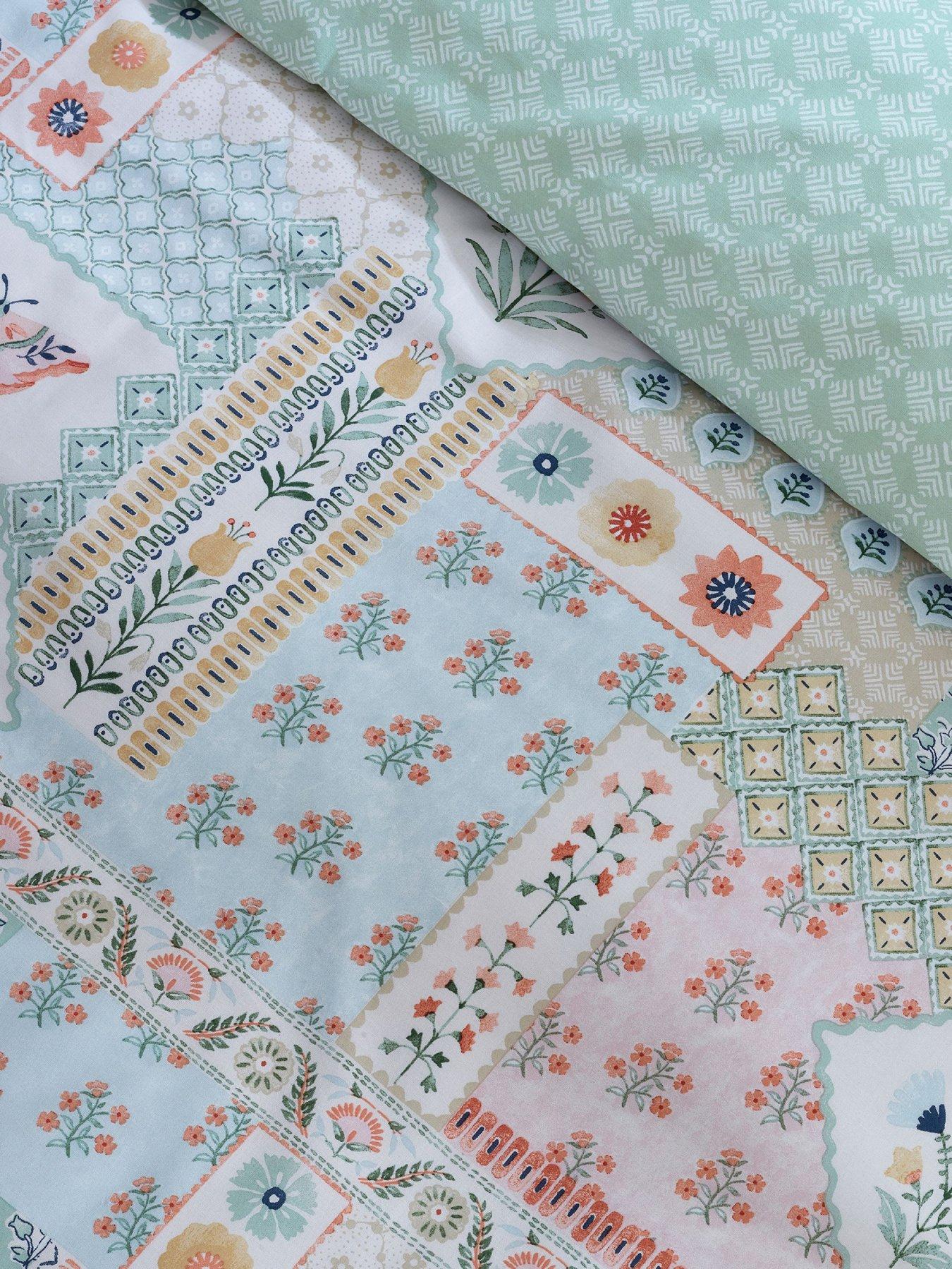 Image 6 of 6 of Catherine Lansfield Folk Patchwork Duvet Set Green